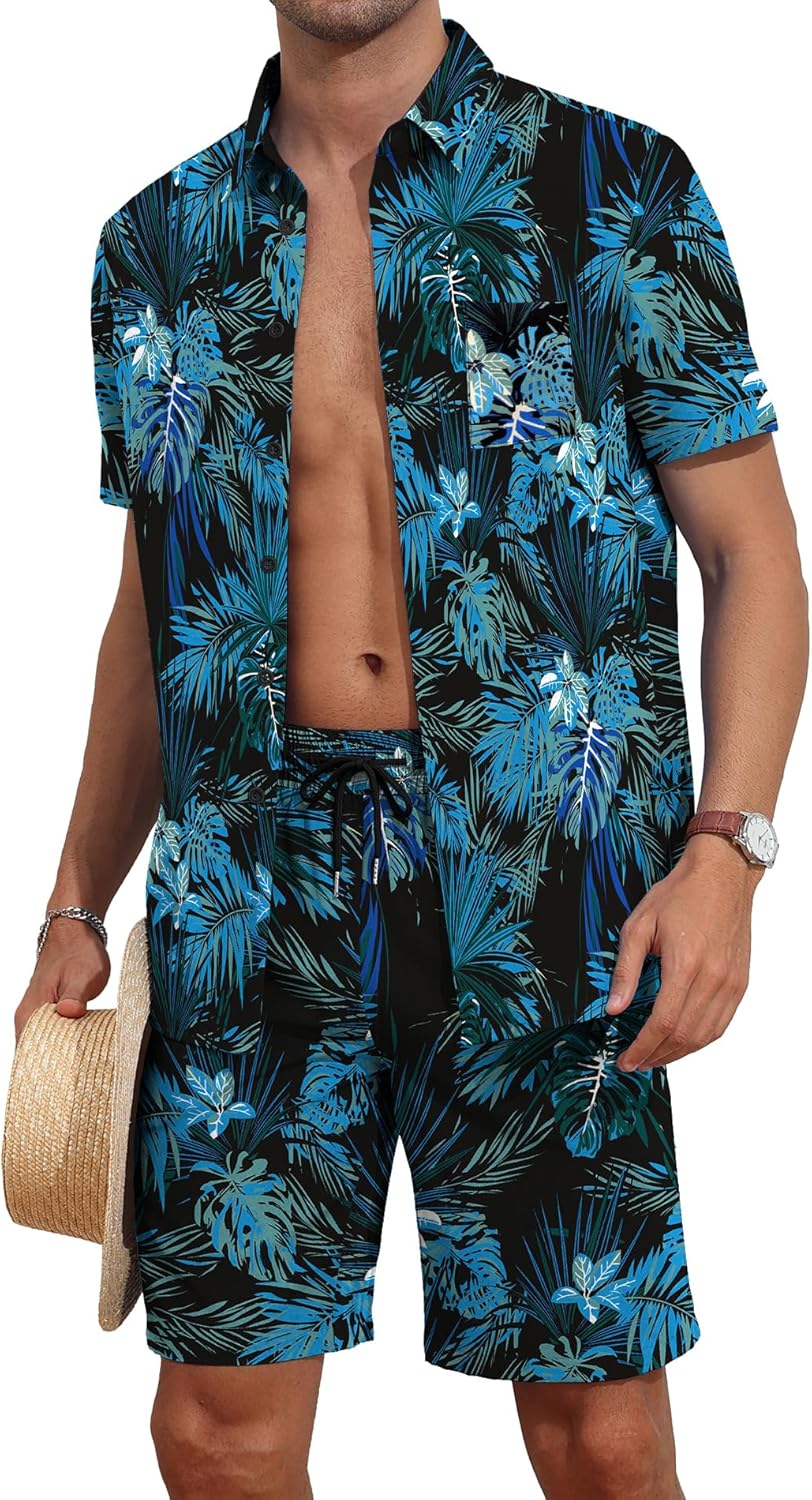 Thumbnail 4 de AIYINO Mens Hawaiian Shirt and Shorts Set – Casual Summer Beachwear