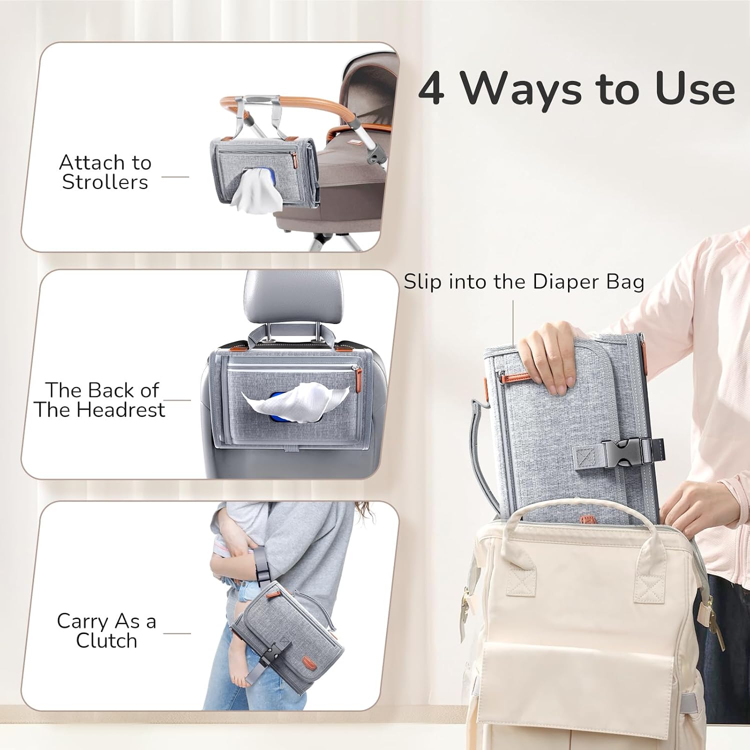 Detalle de Alatino Portable Diaper Changing Pad, 25 x 22-Inch, Gray, Waterproof
