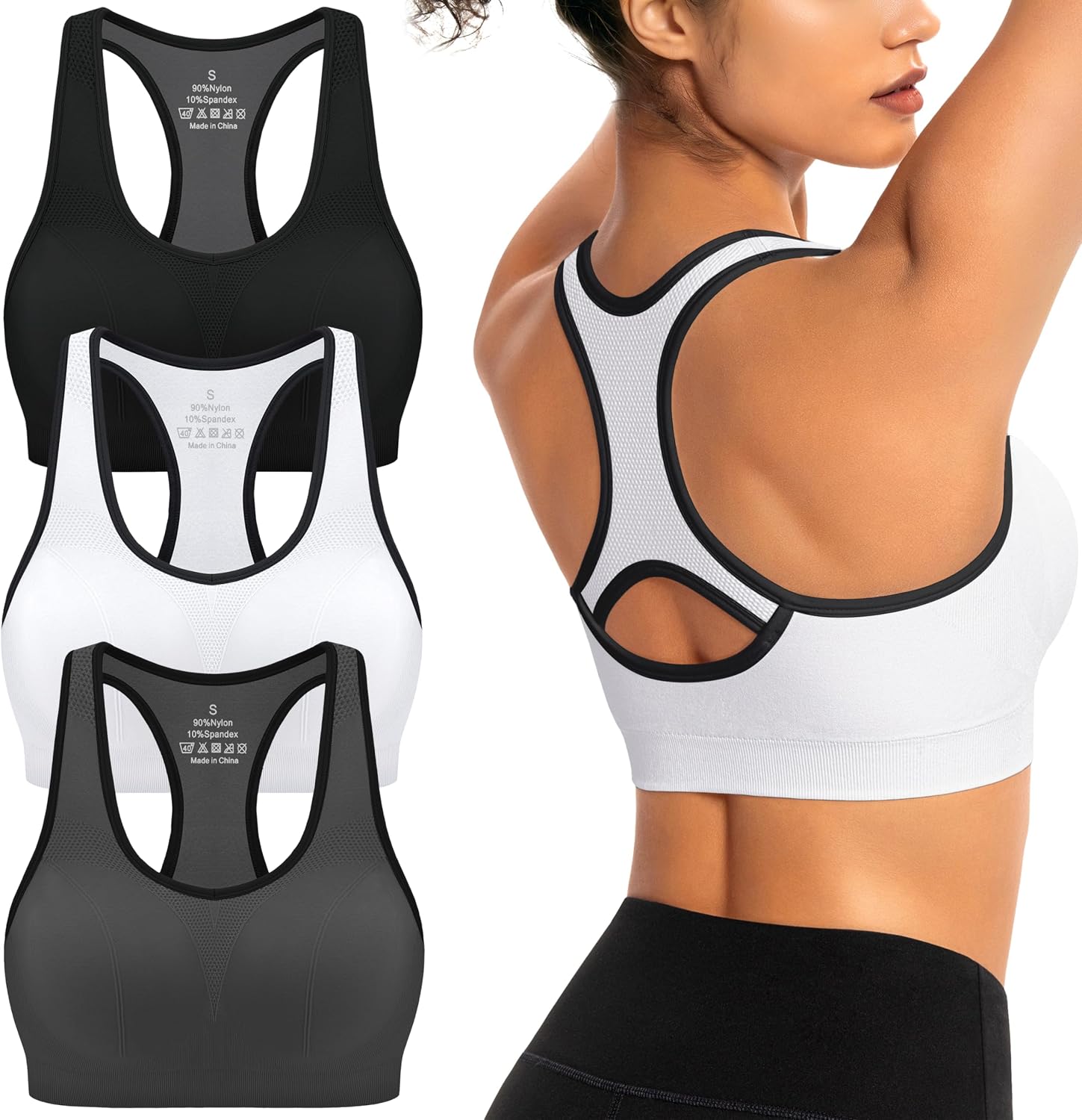 Detalle de AENLLEY Seamless Wireless Racerback High Impact Sports Bra for Women