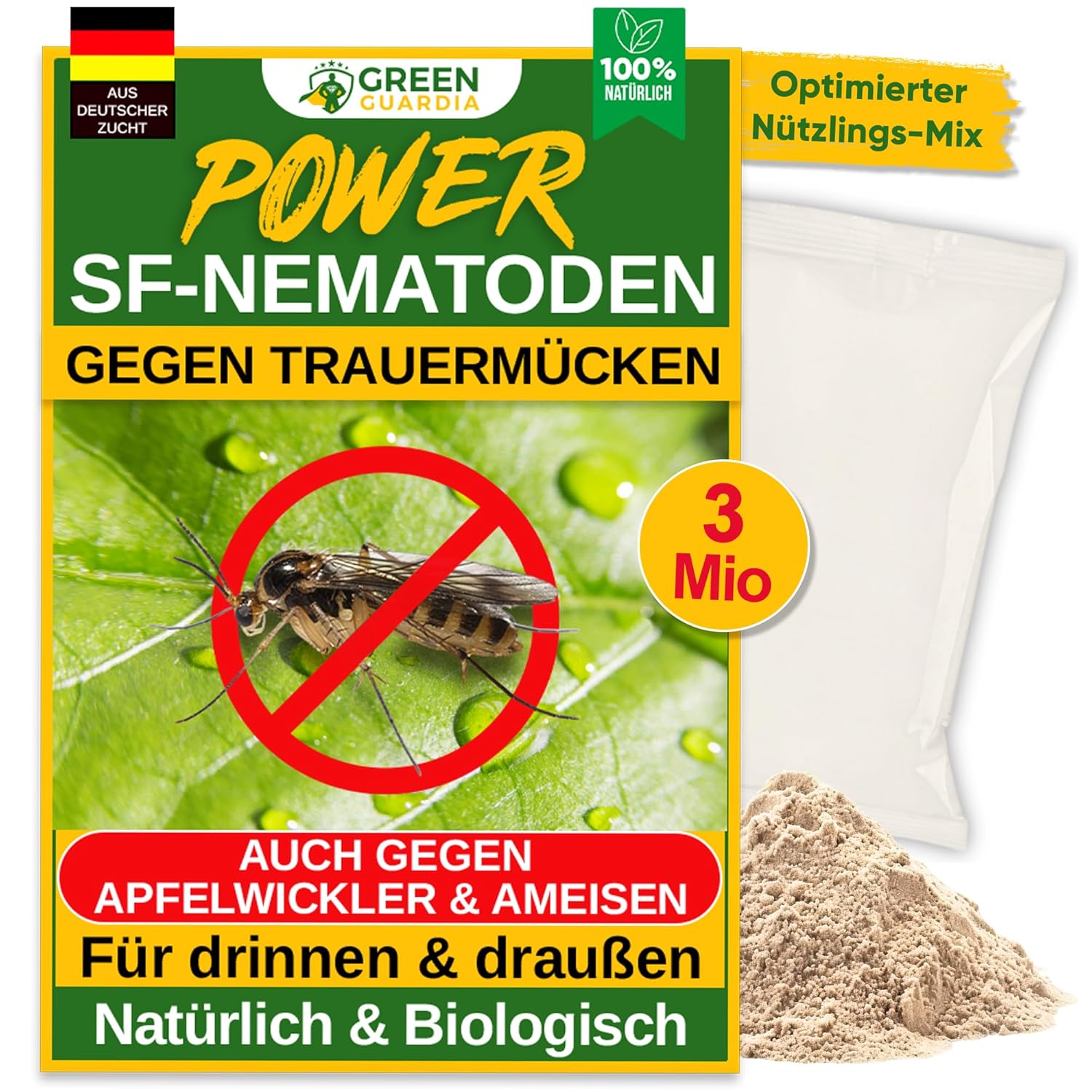 GREEN GUARDIA Power SF-Nematoden – 3 Mio. gegen Trauermücken, biologisch und chemiefrei