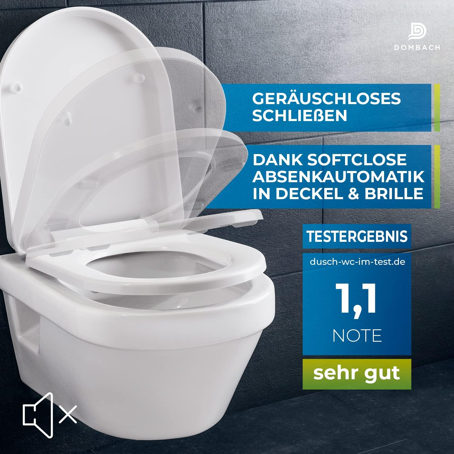 Detalle de DOMBACH Premium Toilettendeckel mit Absenkautomatik – Abnehmbar, Weiß, D-Form