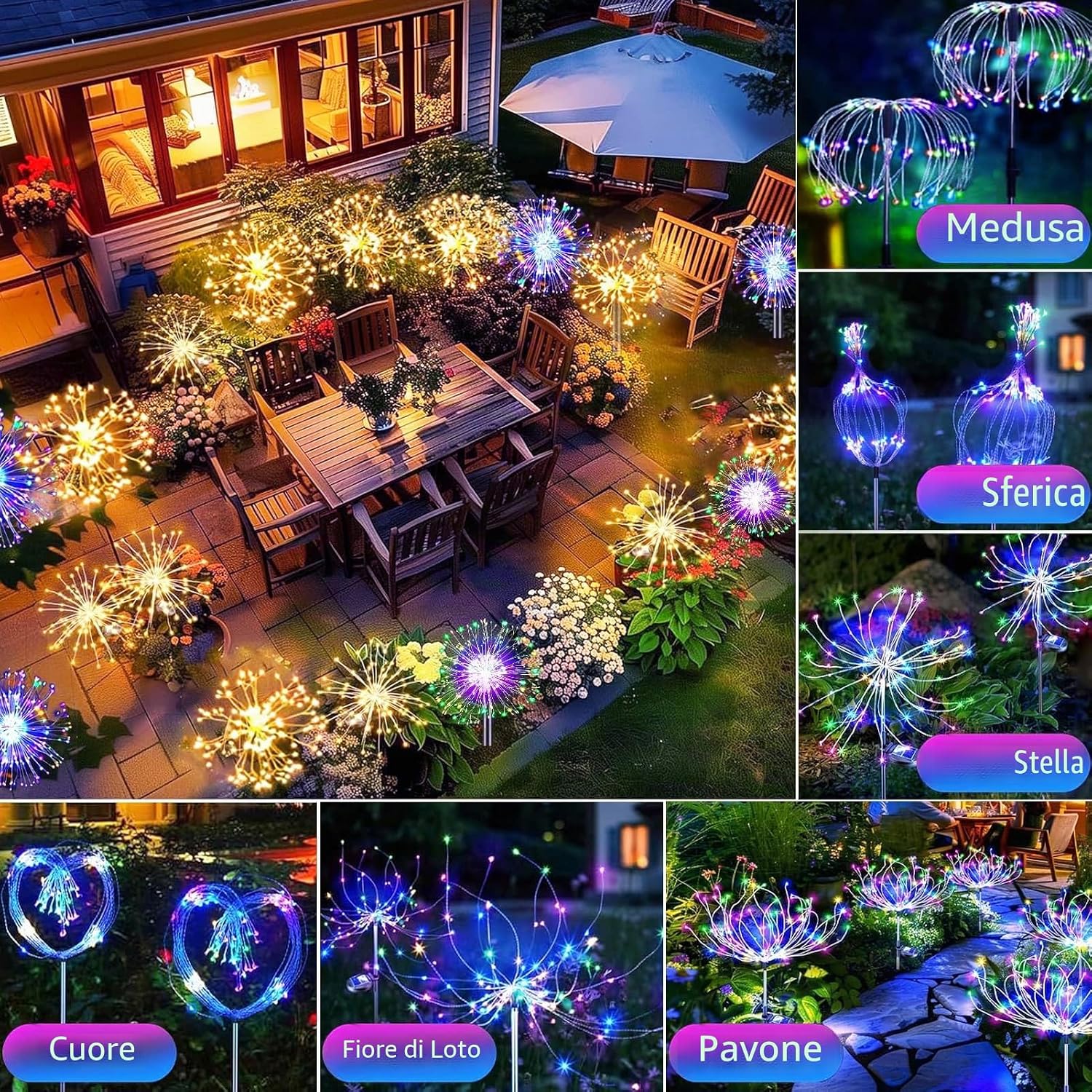 Detalle de Joycome Luci Solari 2 Pezzi Lampioni da Giardino Esterno con 120 LED – IP65, 8 Modalità e Memoria