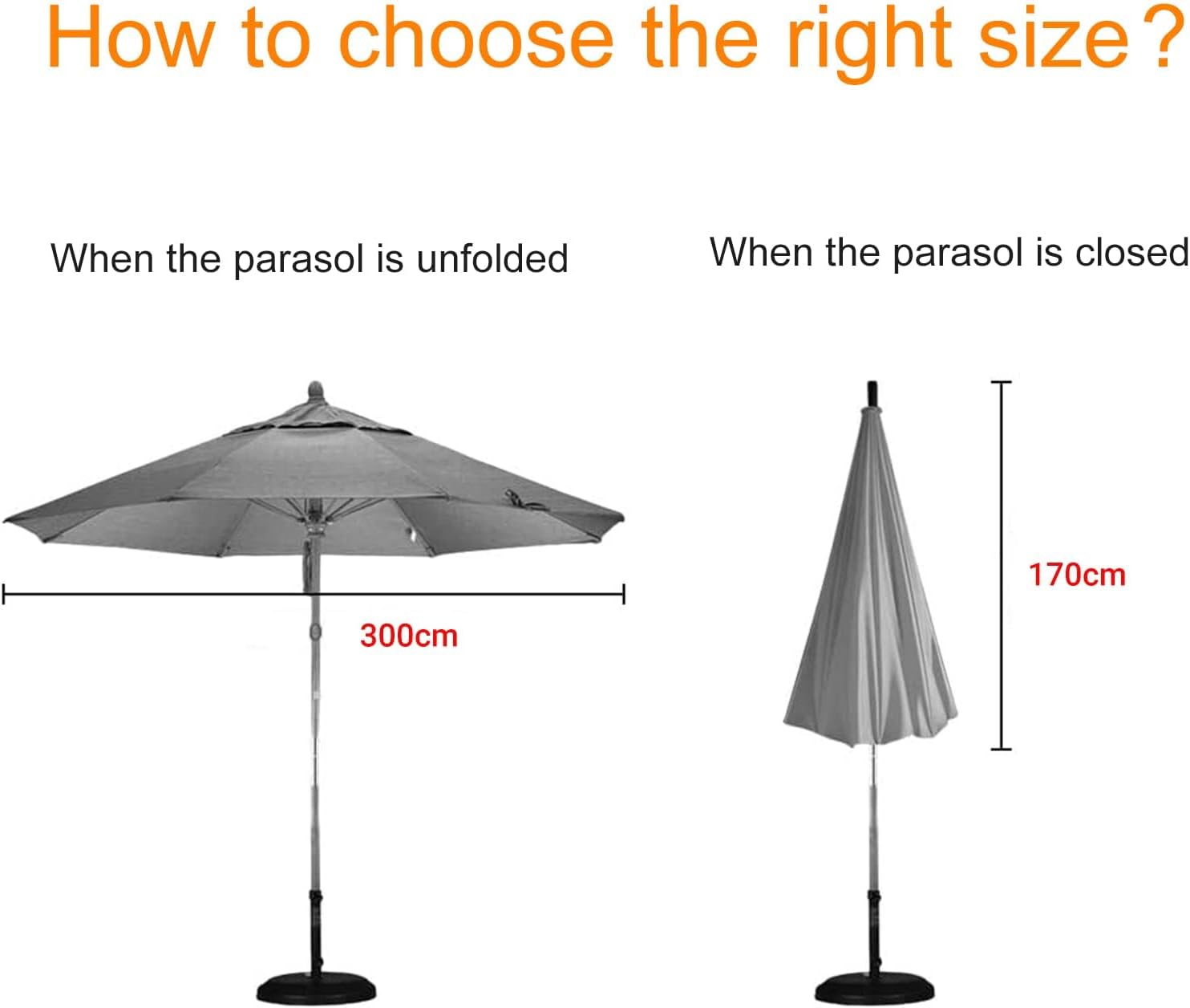 Detalle de OKPOW 600D Oxford waterproof patio umbrella cover with zip – for ~Ø 300 cm offset umbrellas, black