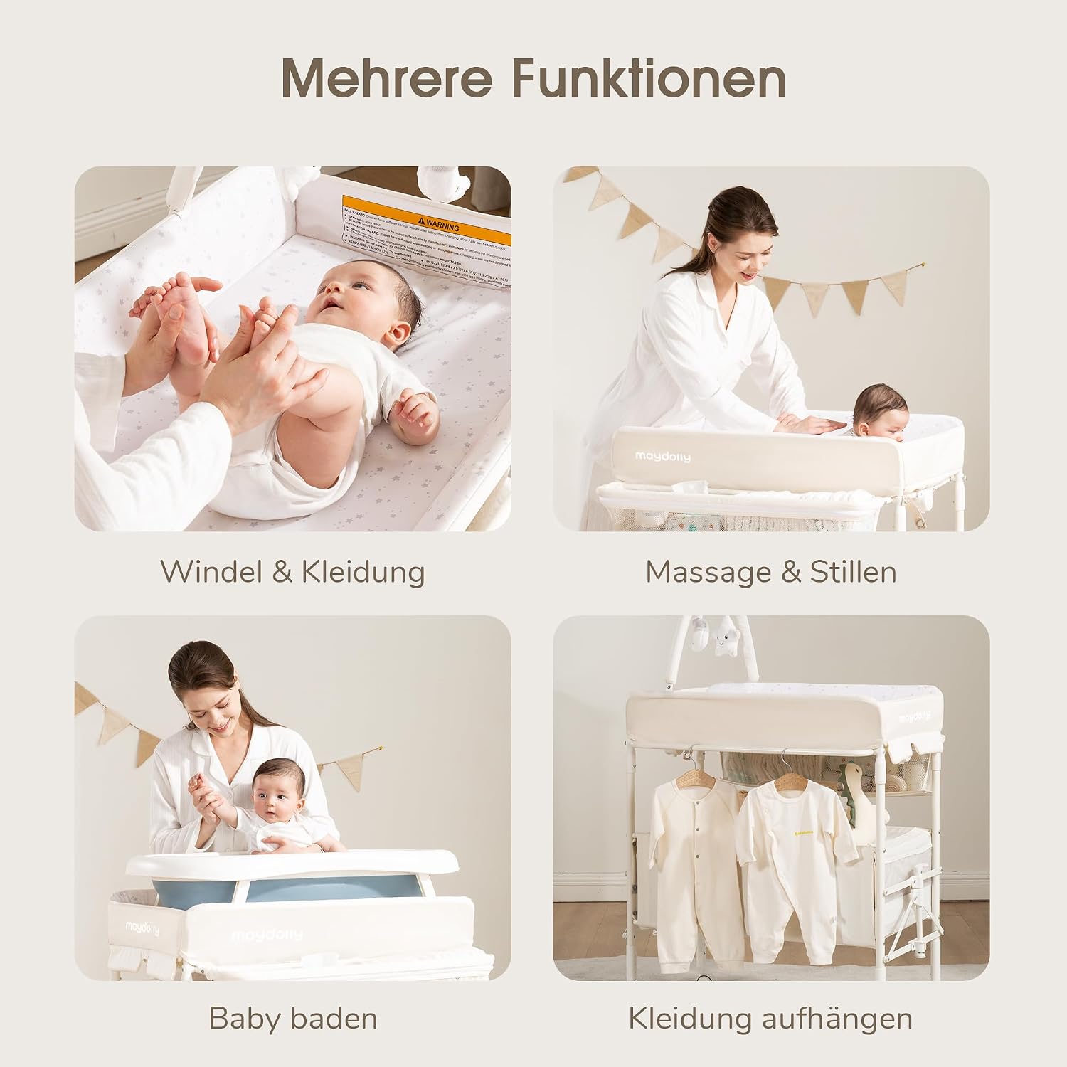 Thumbnail 6 de Maydolly tragbarer Wickeltisch – faltbar, höhenverstellbar mit Rollen und Stauraum (beige)