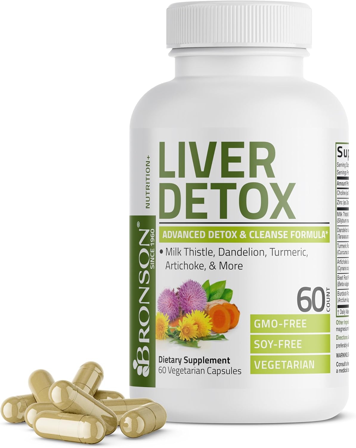 Detalle de Bronson Liver Detox 60-Capsule Supplement with Milk Thistle and Turmeric