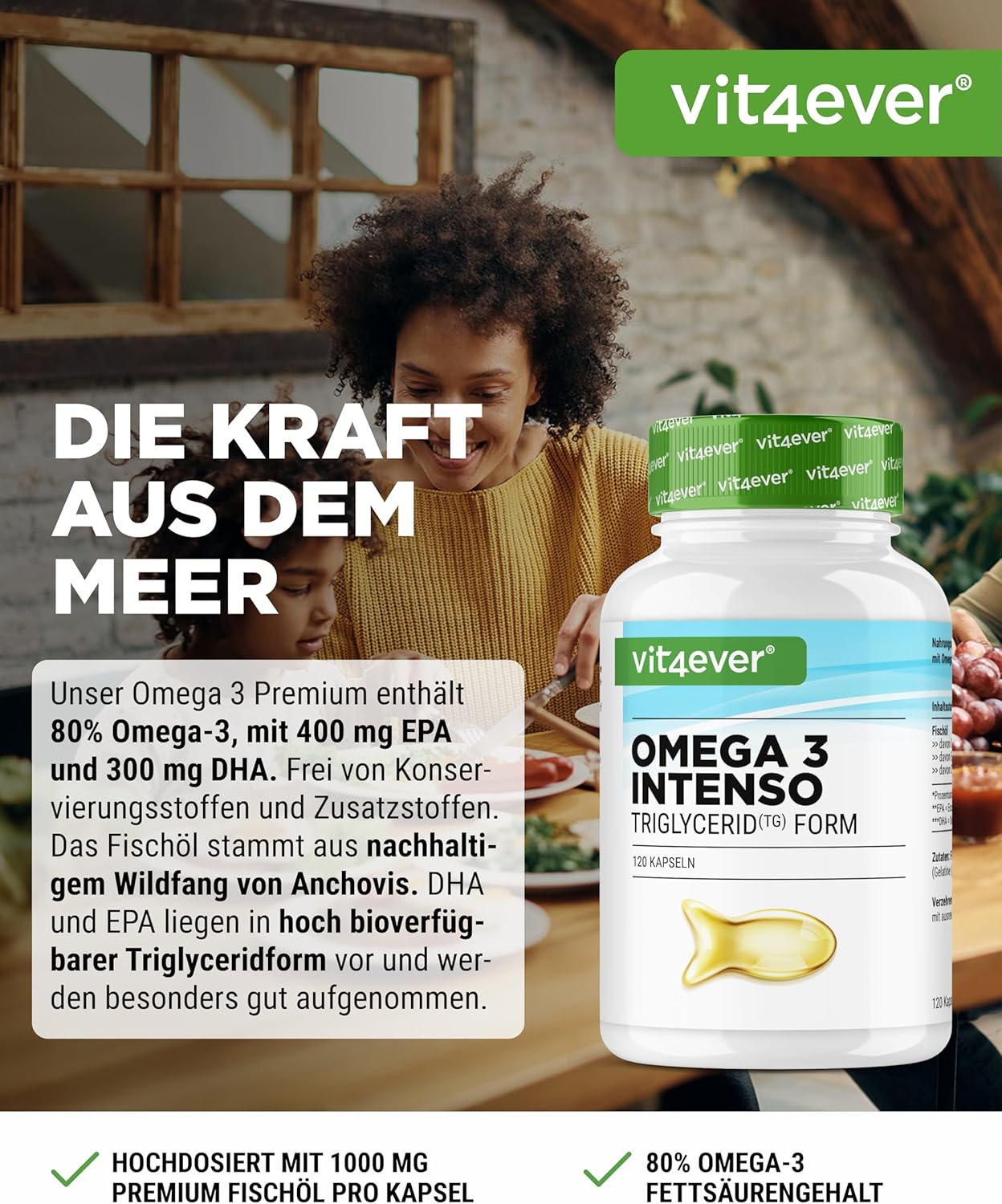 Detalle de vit4ever Premium Omega 3 mit 80% Anteil