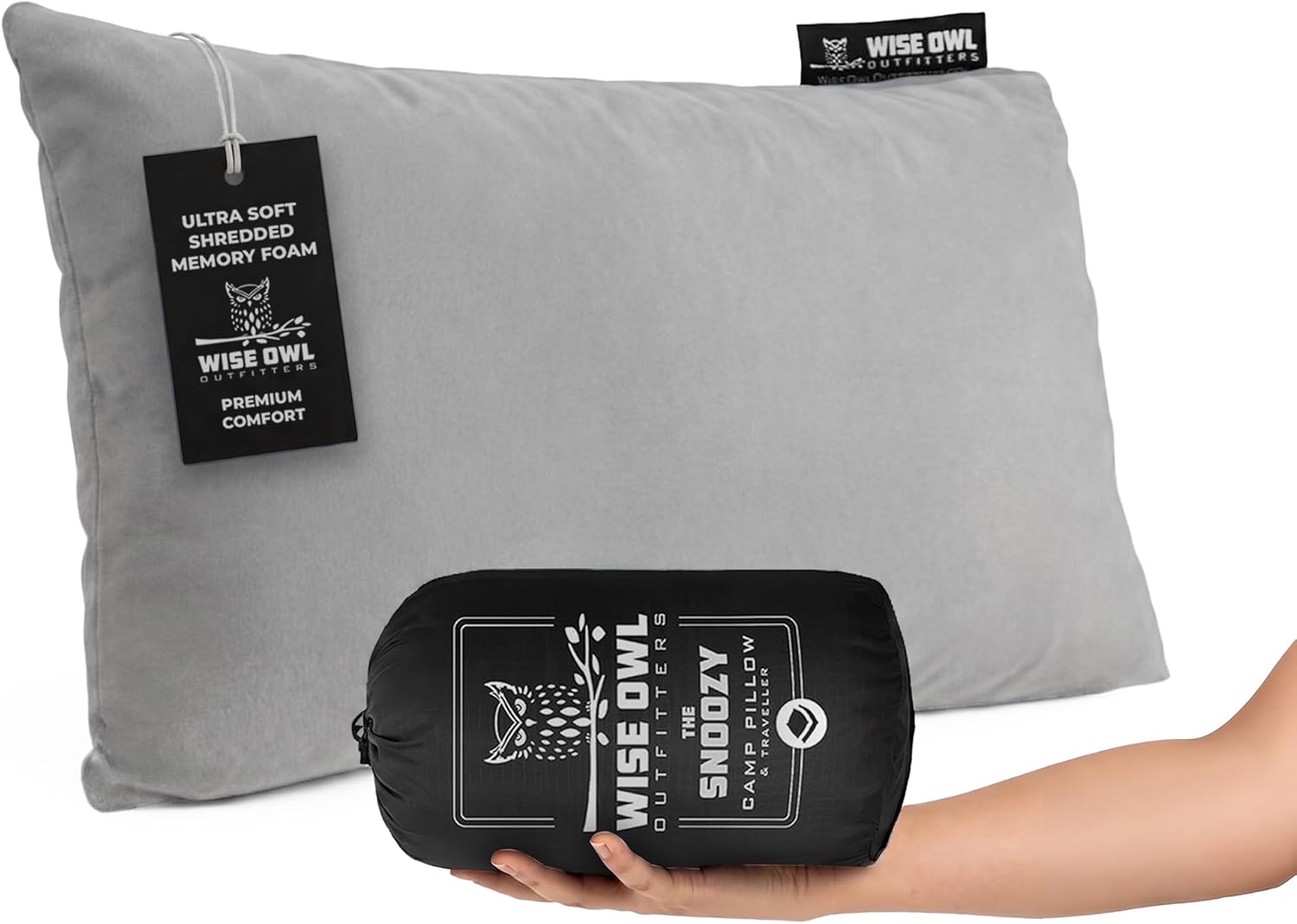 Wise Owl Outfitters Camping Pillow (Small/Medium): Memory Foam Travel Pillow for Sleep Anywhere