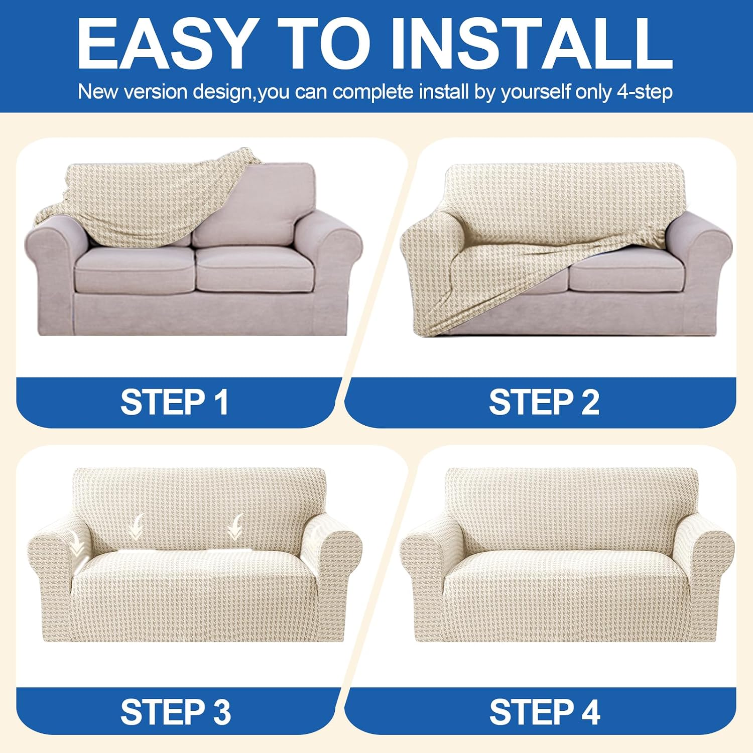 Thumbnail 6 de YSTELLAA Housse Canapé 2 places extensible universelle avec accoudoirs – Beige