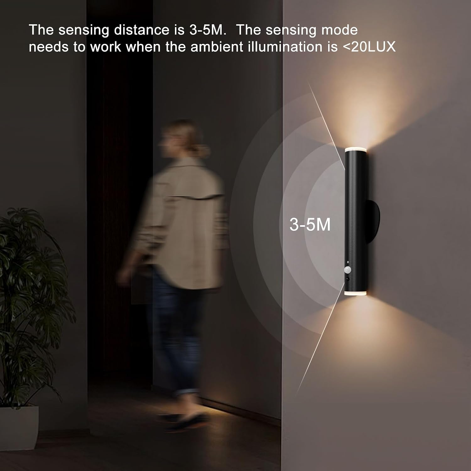 Detalle de HARPER LIVING 1421B Rechargeable LED Wall Lights, Motion Sensor, Set of 2