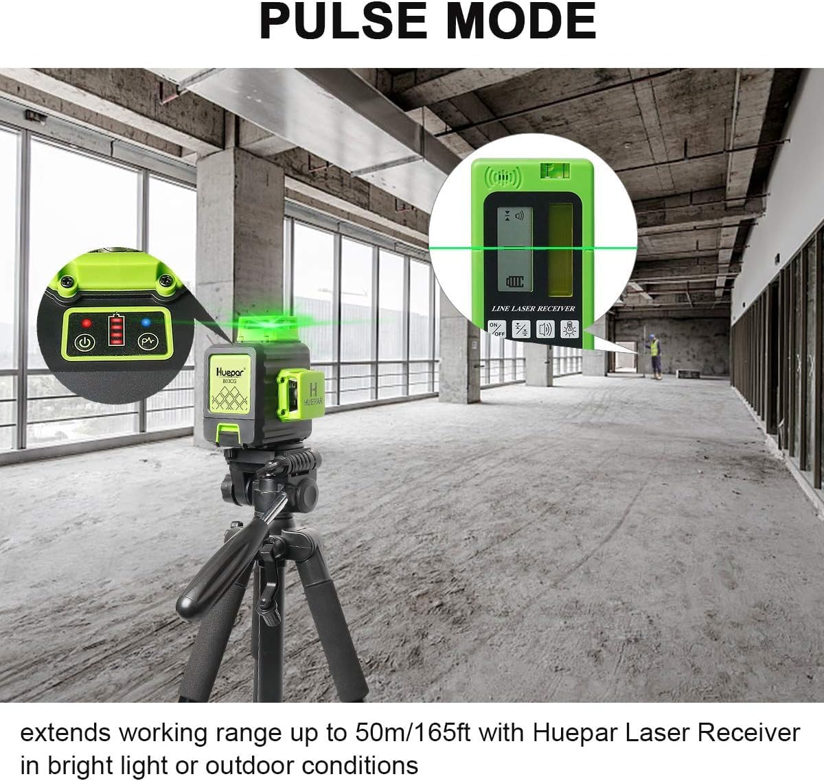 Thumbnail 3 de Huepar B03CG Livella laser verde 3×360° (12 linee) con modalità impulsi, batteria ricaricabile USB e base magnetica