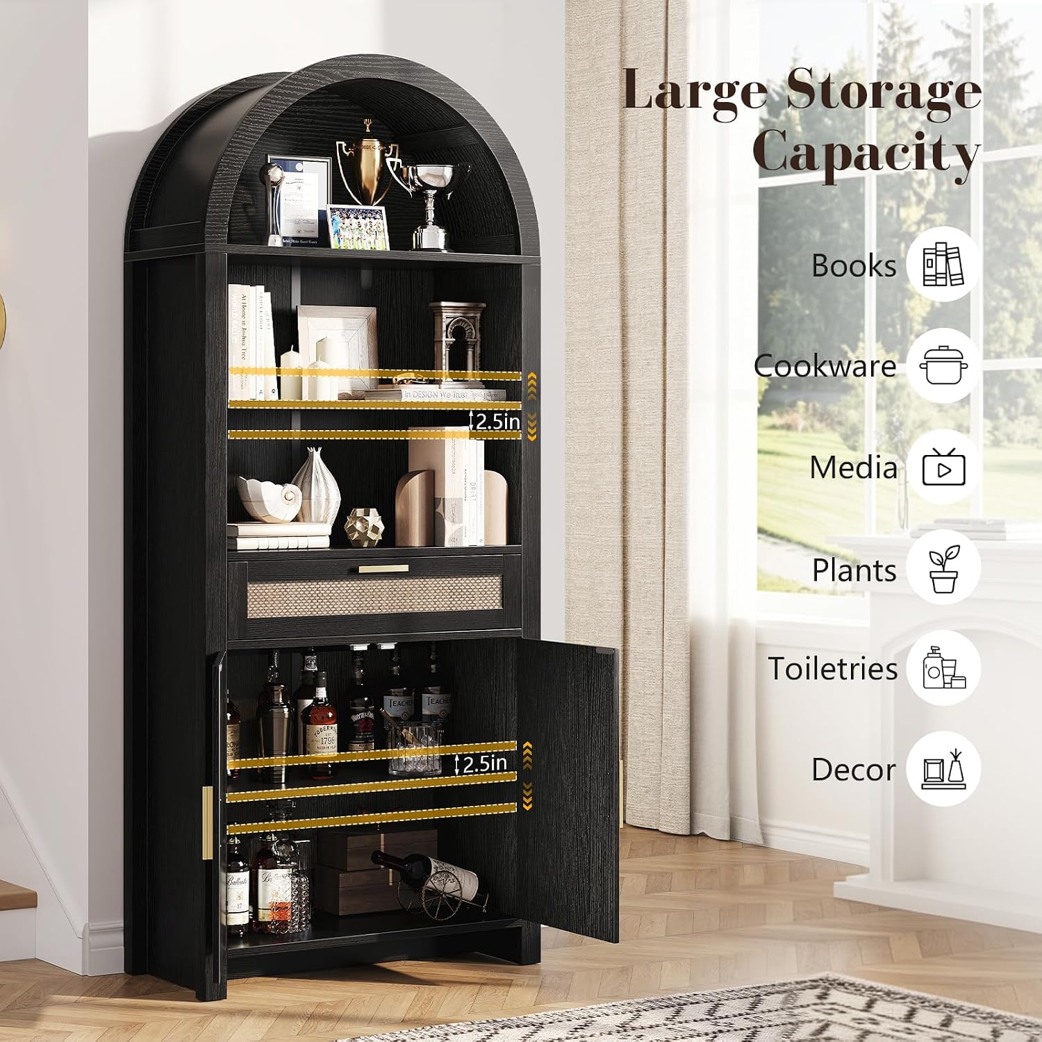 Detalle de Arched Bookshelf, 71.3-Inch Tall