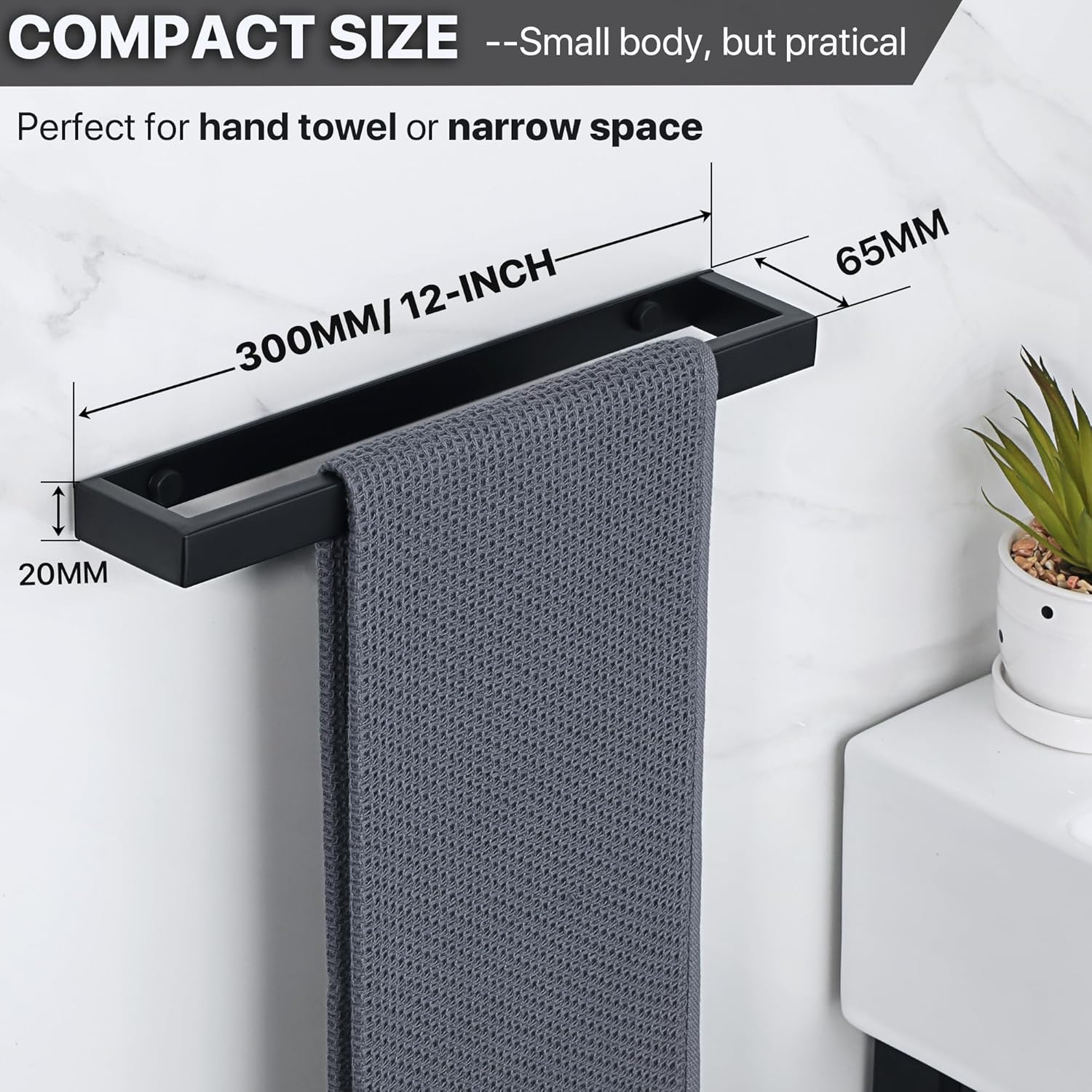 Thumbnail 1 de SAYAYO 30 cm porte-serviette mural sans perçage en acier inox SUS304 noir mat (EGJF030-B)