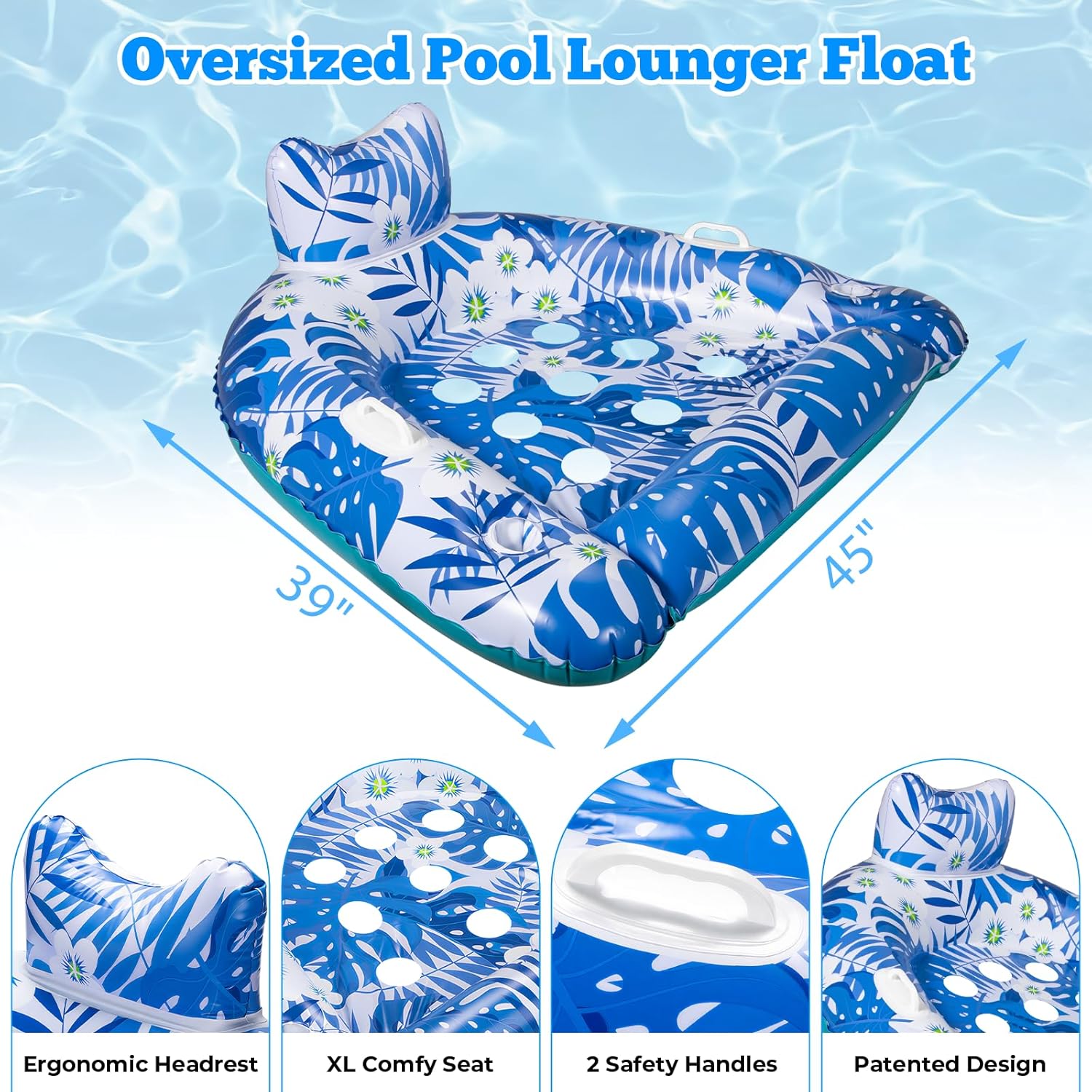 Detalle de Ornnut XL/L Pool Float Chairs (3-Pack or 4-Pack) with Cupholders, Handles & 9 Vents