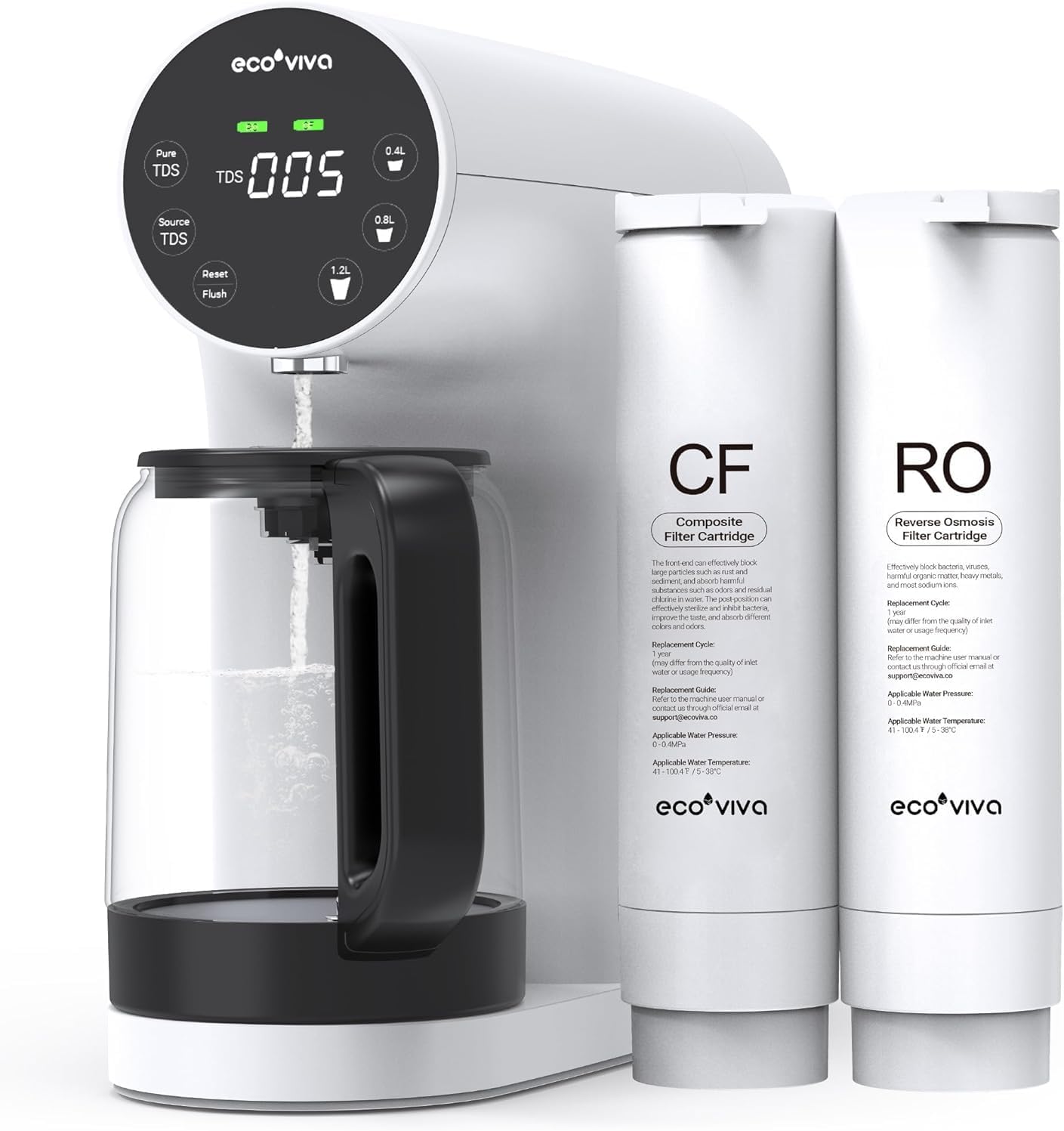 Ecoviva Auftisch Osmoseanlage WP-RO-200G – Umkehrosmose-Wasserfilter mit 5-stufiger Filtration und TDS-Monitor