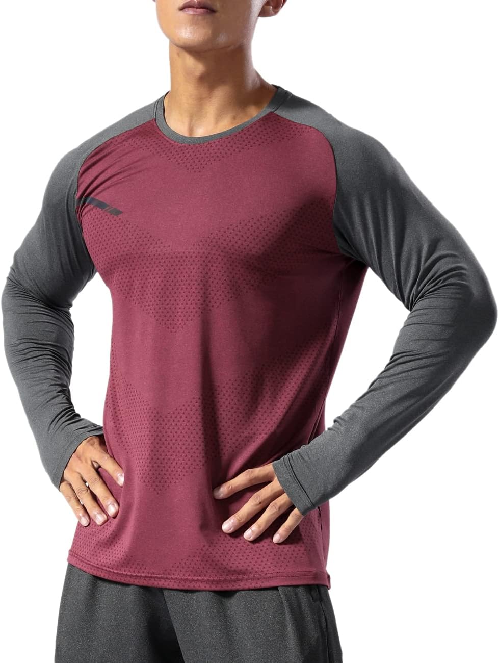 Detalle 2 de Muscle Alive Hommes chemise running manches longues Sports : confort extensible et bandes réfléchissantes
