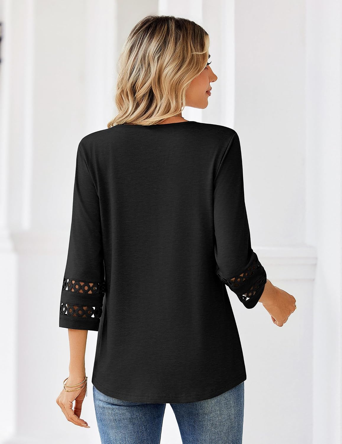 Detalle de Zeagoo Camicia Donna Elegante con Maniche 3/4 — Scollo a V, Tunica Estiva ampia