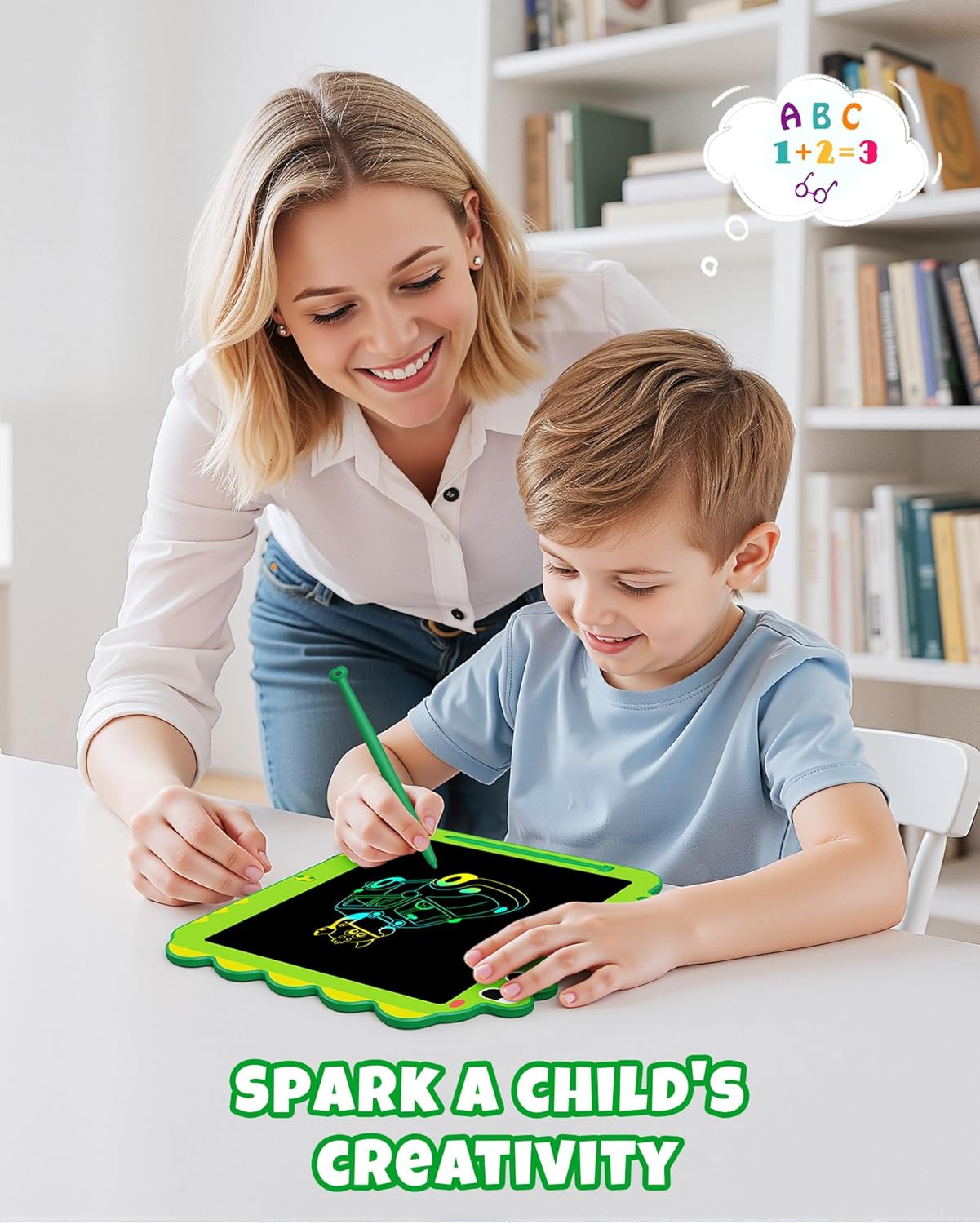 Detalle 2 de ORSEN 12-Zoll LCD-Schreibtafel für Kinder (Dinosaurier, grün) ab 3 Jahren – Zeichenbrett zum Wiederverwenden