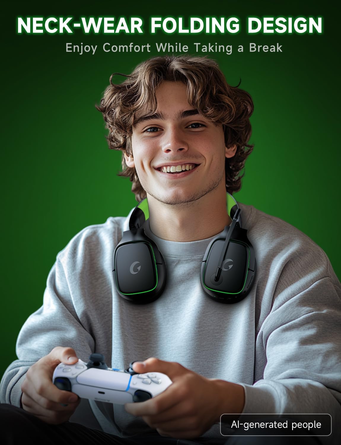 Detalle 2 de Gvyugke 2.4GHz Wireless Gaming Headset for PS5/PS4/PC/Switch with 7.1 Surround, Noise-Canceling Mic, and Long Battery Life