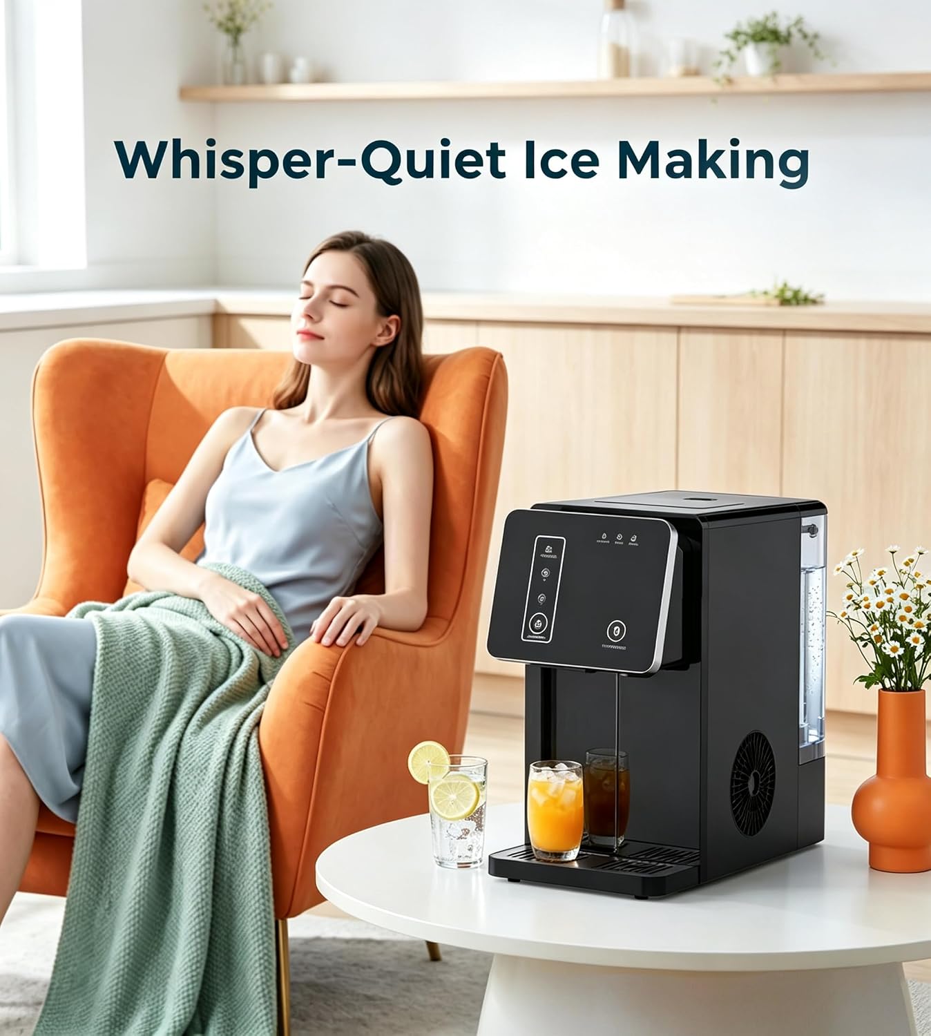 Detalle de Electactic 58312RIM0-BLACK Bullet Ice Maker with Water Dispenser, 26 lb Daily Output