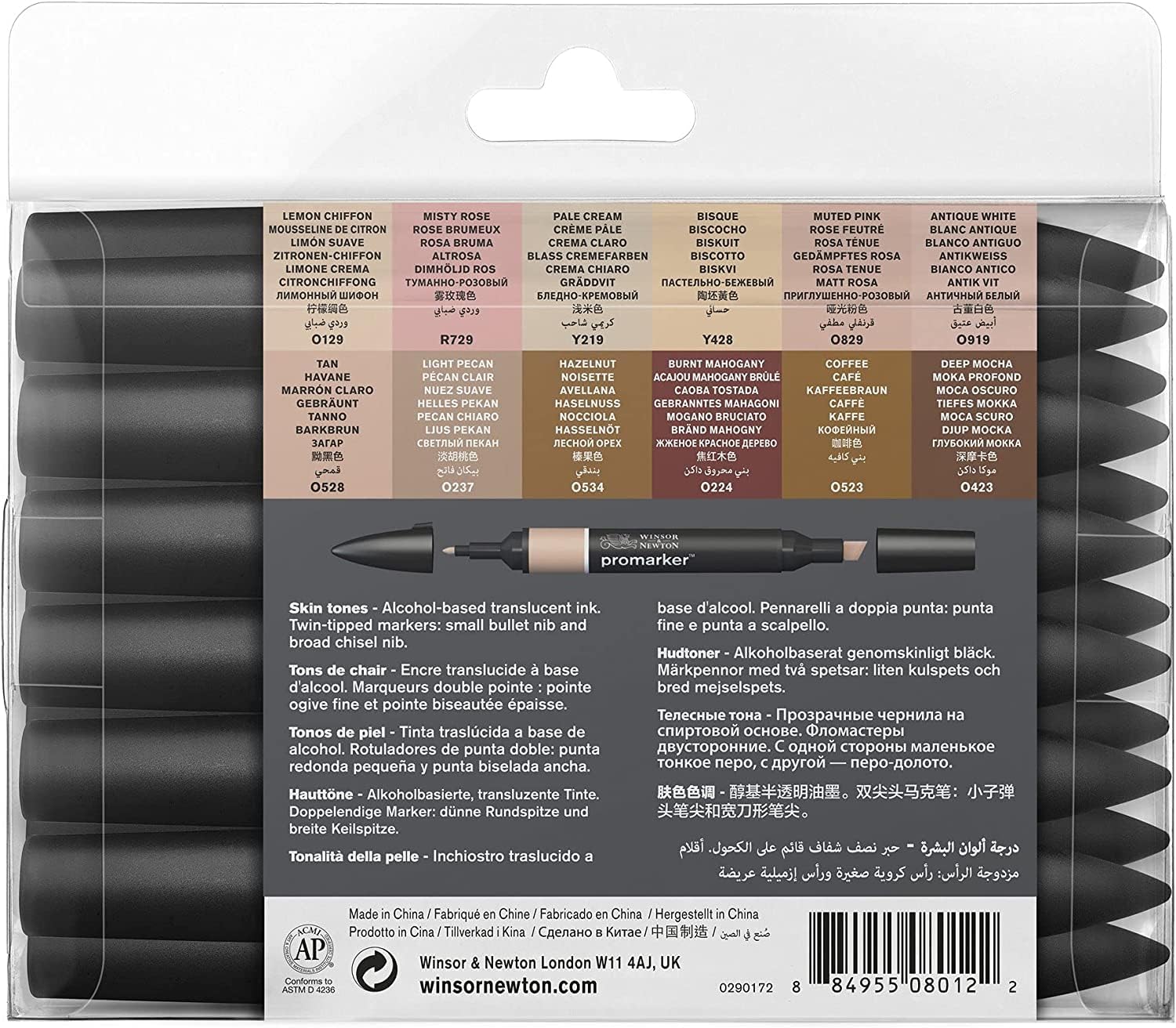 Detalle de Winsor & Newton Promarker: Set 12+1 Blender – tonalità pelle, qualità professionale