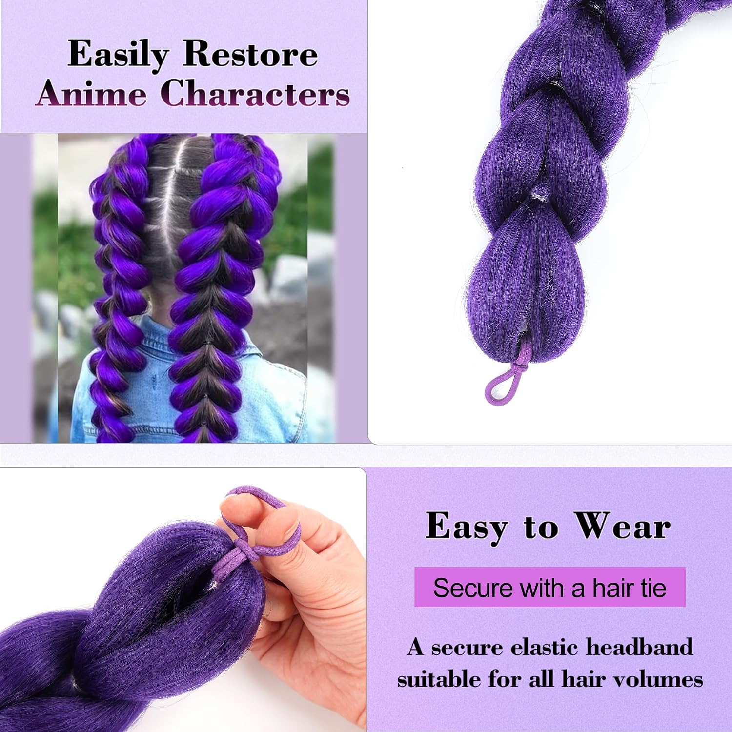 Detalle de Getgal Purple Braided Ponytail Extension 24-inch