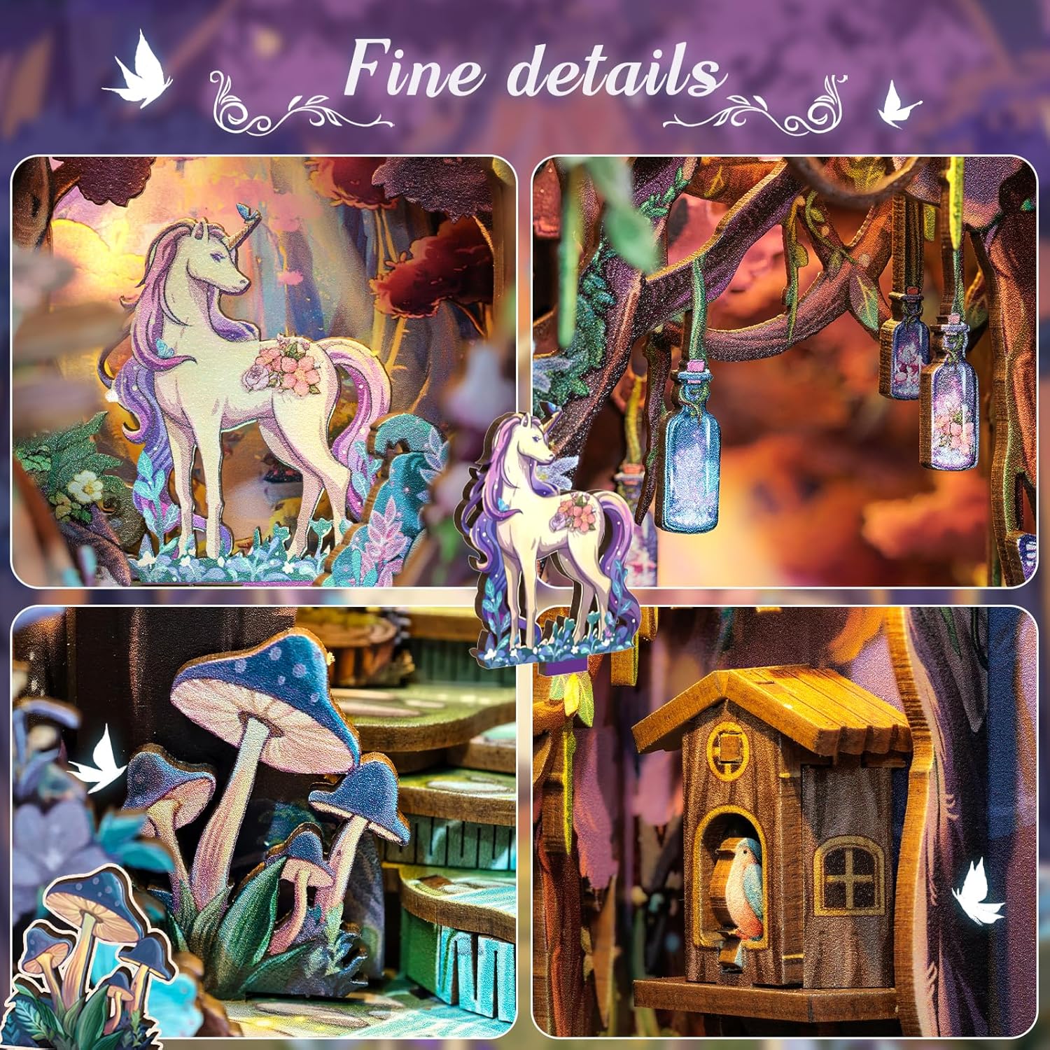 Detalle 2 de Cutefun Book Nook Kit – Forest Unicorn DIY Miniature with LED Light