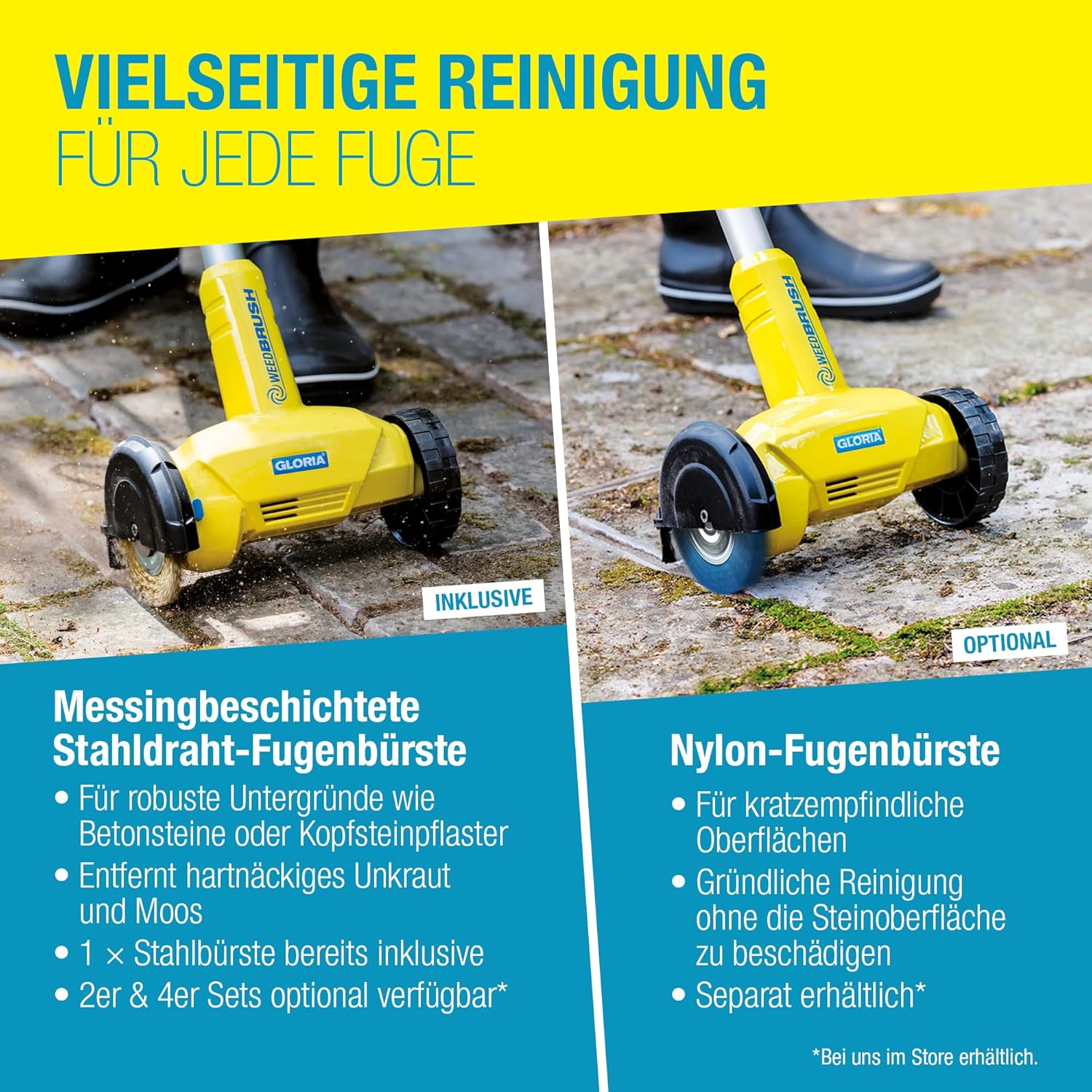 Detalle de GLORIA WeedBrush: Elektrischer Fugenbürsten-Versiegler für Pflasterfugen, Terrassenplatten und Wege