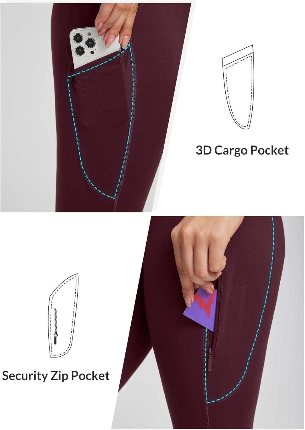 Detalle de Baleaf Women’s Walking Hiking Leggings with 3 Pockets – High Rise, Quick Dry, Non-See-Through