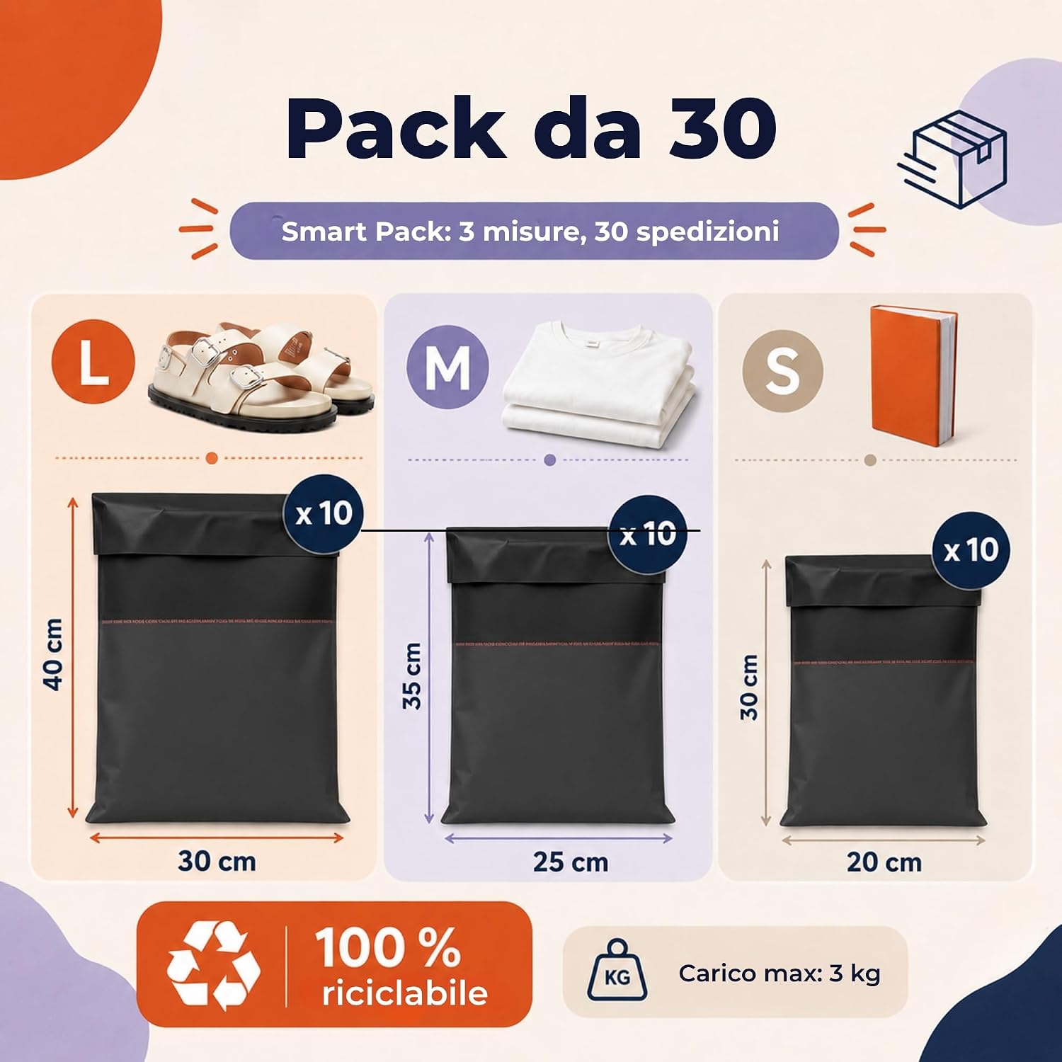 Detalle de Zenacasa – 30 Buste Spedizioni Vinted, Taglie S/M/L, Plastica Opaca, Chiusura Adesiva Sicura