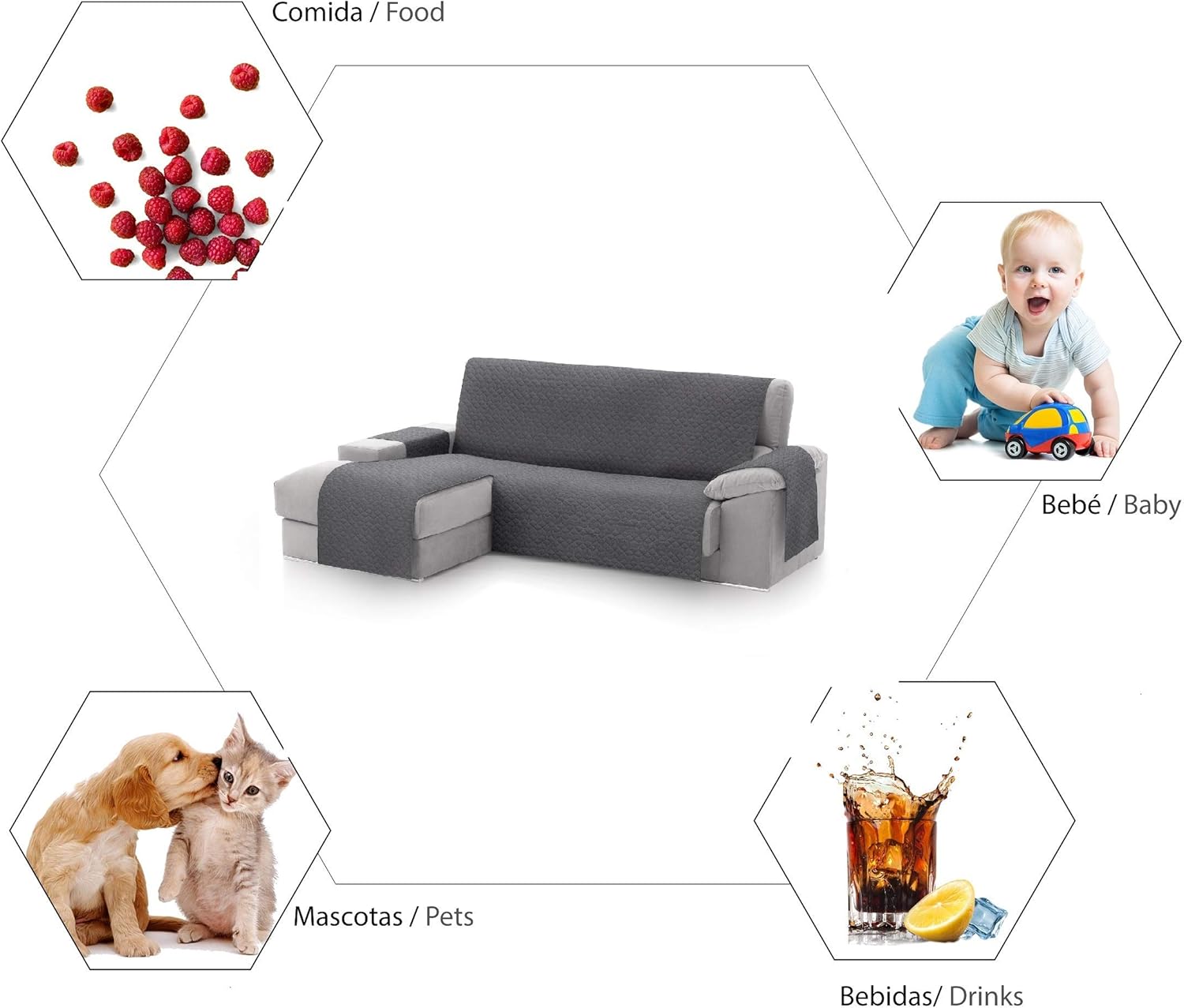 Thumbnail 2 de Textilhome Funda Sofa Chaise Circus Gris 200cm 🛋