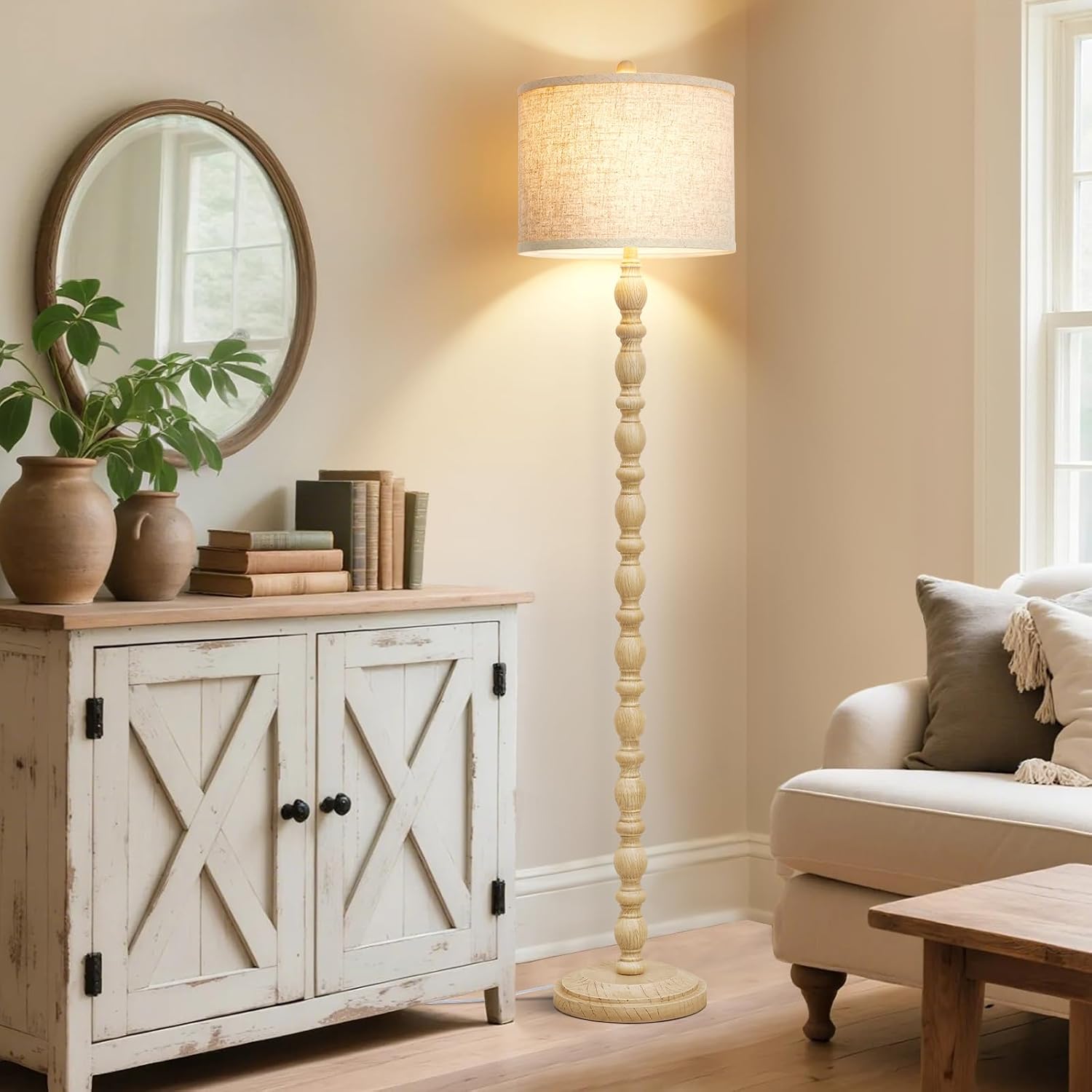 Thumbnail 6 de Luvkczc F00218 Rustic Floor Lamp, 3 Colour Temperatures, Linen Shade