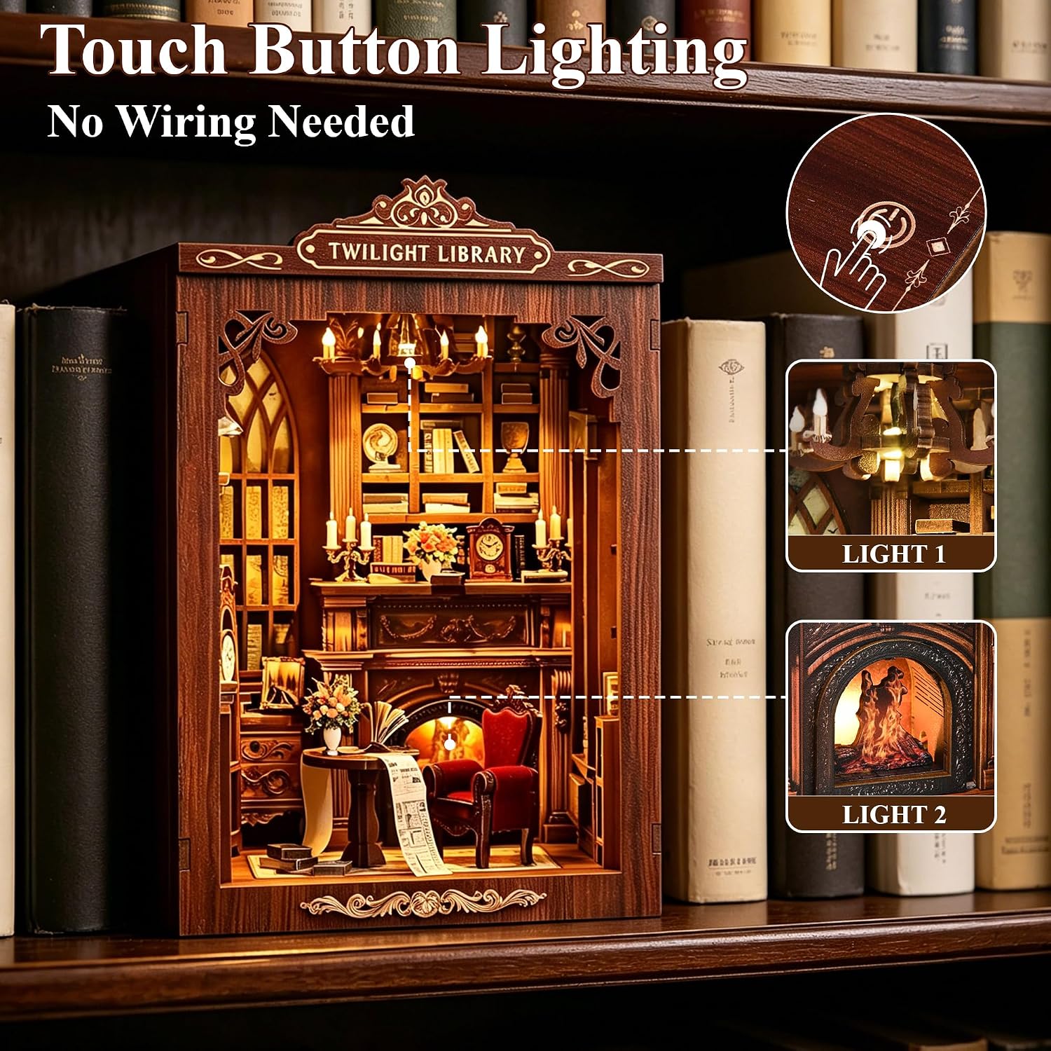 Detalle de Book Nook Kit for Adults: LUMYCE DIY Miniature House with LED Light, Dust Cover and 3D Wooden Puzzle