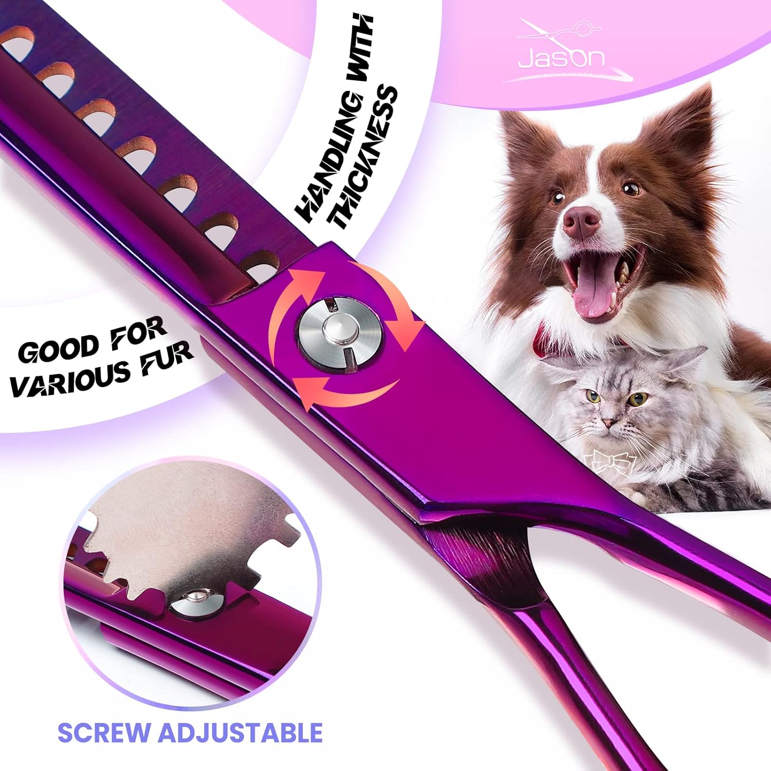 Thumbnail 3 de JASON Lot de ciseaux professionnels 6 en 1 pour chien – 7,5" en acier japonais 440C, lame stable et ergonomie
