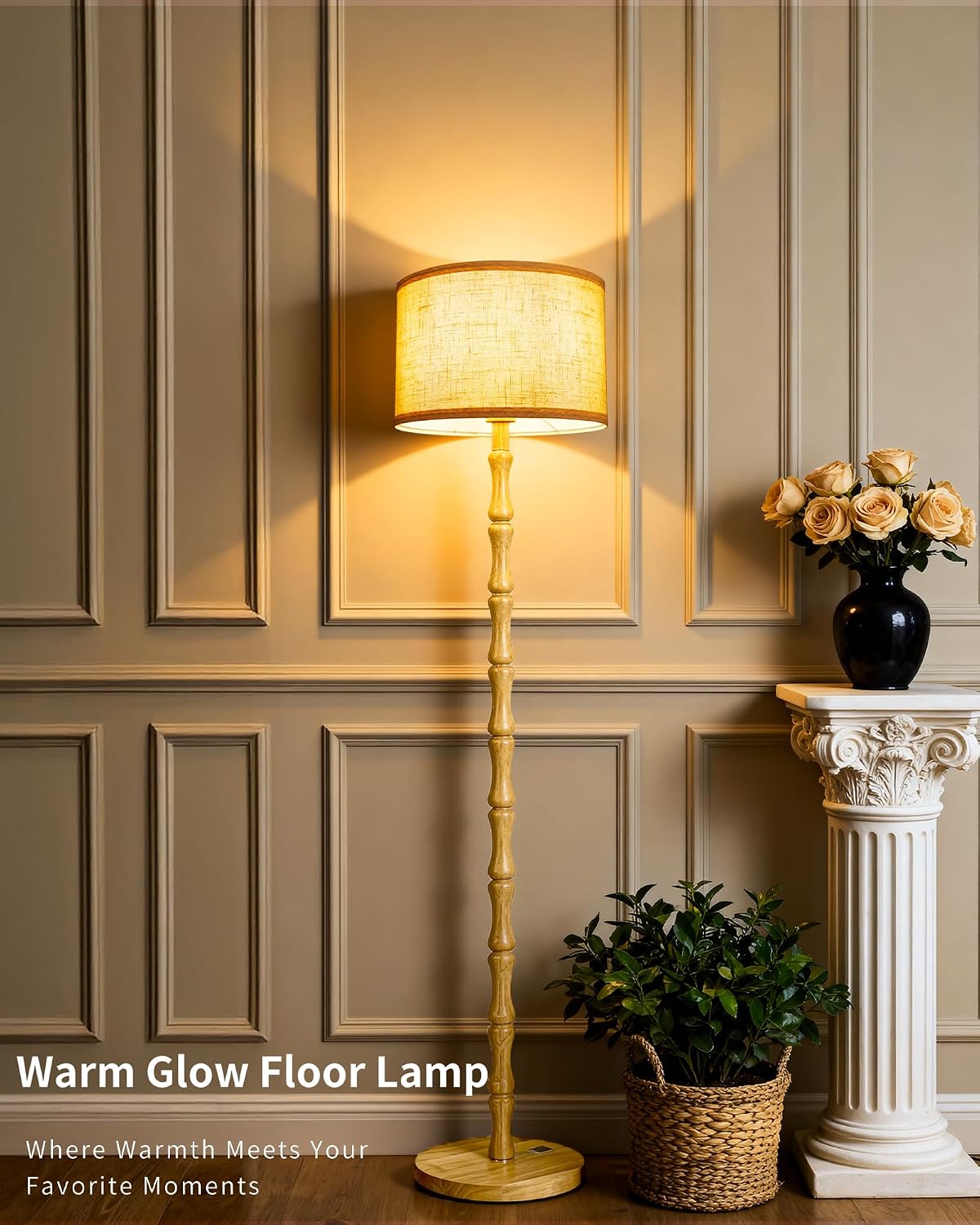 Thumbnail 6 de LuminexDesigns Wood Floor Lamp for Living Room (167cm) — Natural Oak with Beige Linen Shade, E27 Socket