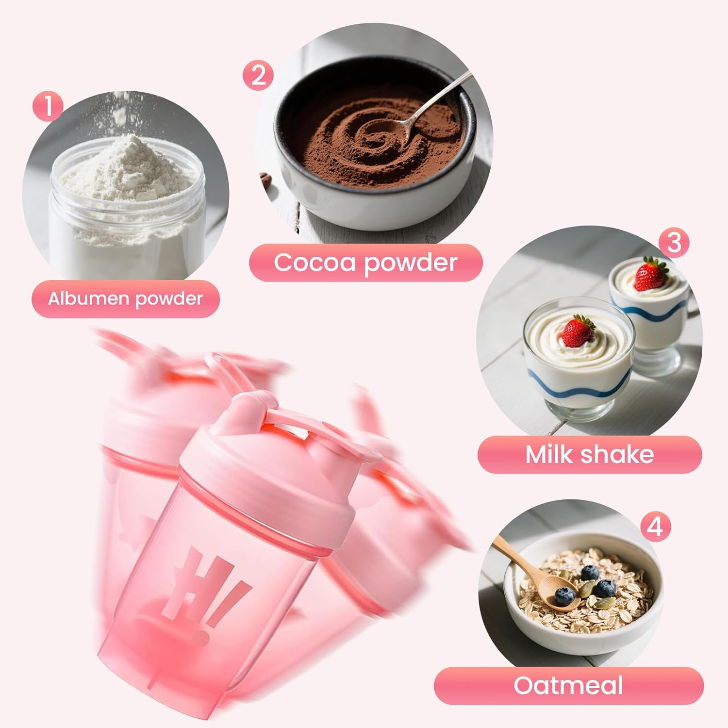 Thumbnail 3 de Guoxintech 500ml Protein Shaker Bottle with Mixing Ball – Pink