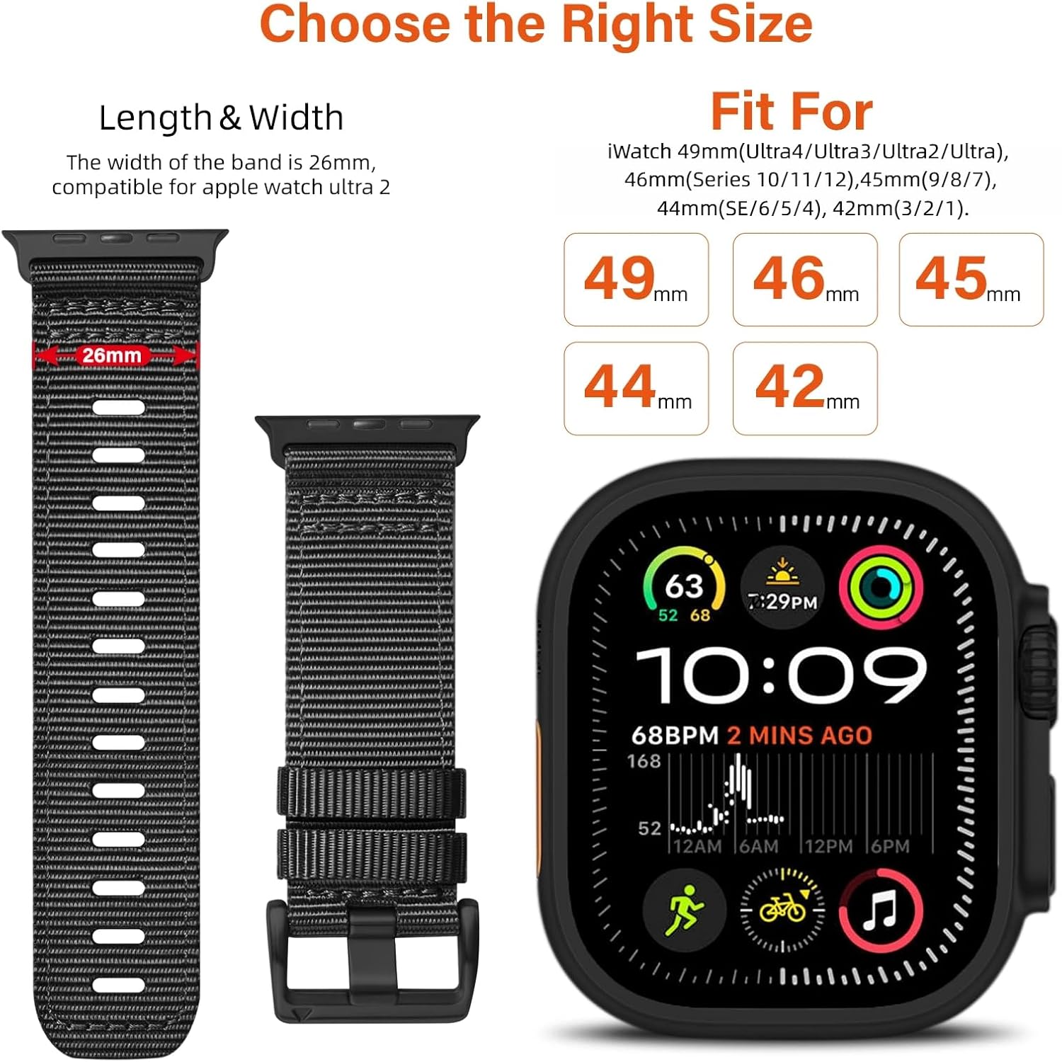Thumbnail 2 de PremiFit Nylon Watch Band for Apple Watch Ultra 3/2/1 (49mm–42mm) — Breathable, Quick-Adjust Strap