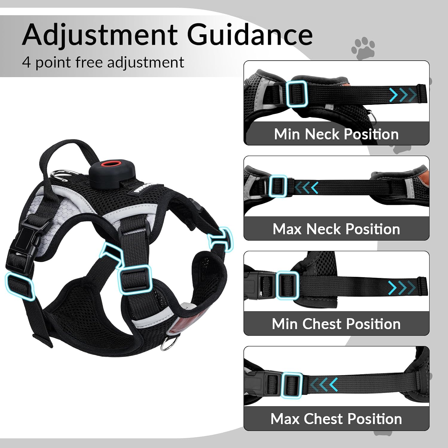 Detalle de Cat Harness and Leash Set with AirTag Holder – Escape-Proof, Adjustable Vest for Large Cats (Size L) with Reflective Strips