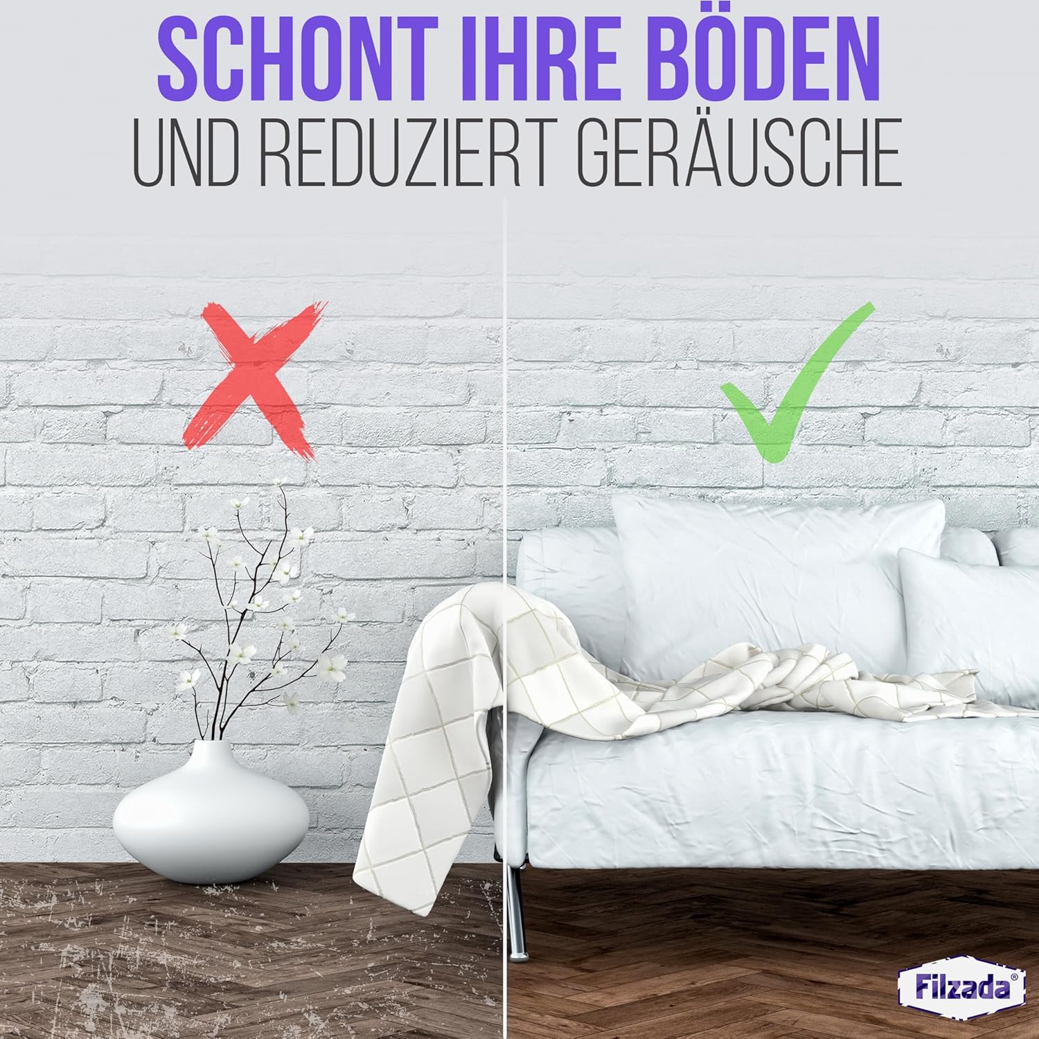 Thumbnail 3 de Filzada Filzgleiter Selbstklebend Set 106 Stück – Grau (Eckig & Rund) | Profi Möbelgleiter