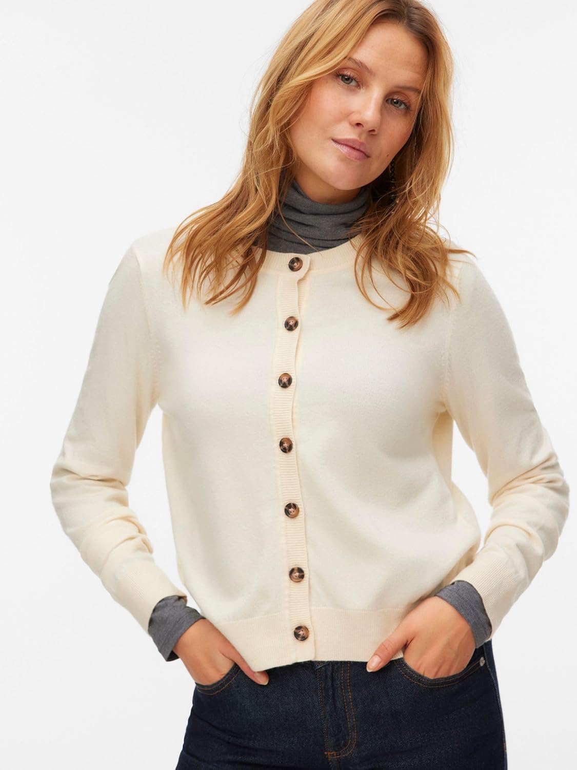 Detalle 2 de VERO MODA VMSABA Strickjacke für Damen mit Rundhalsausschnitt