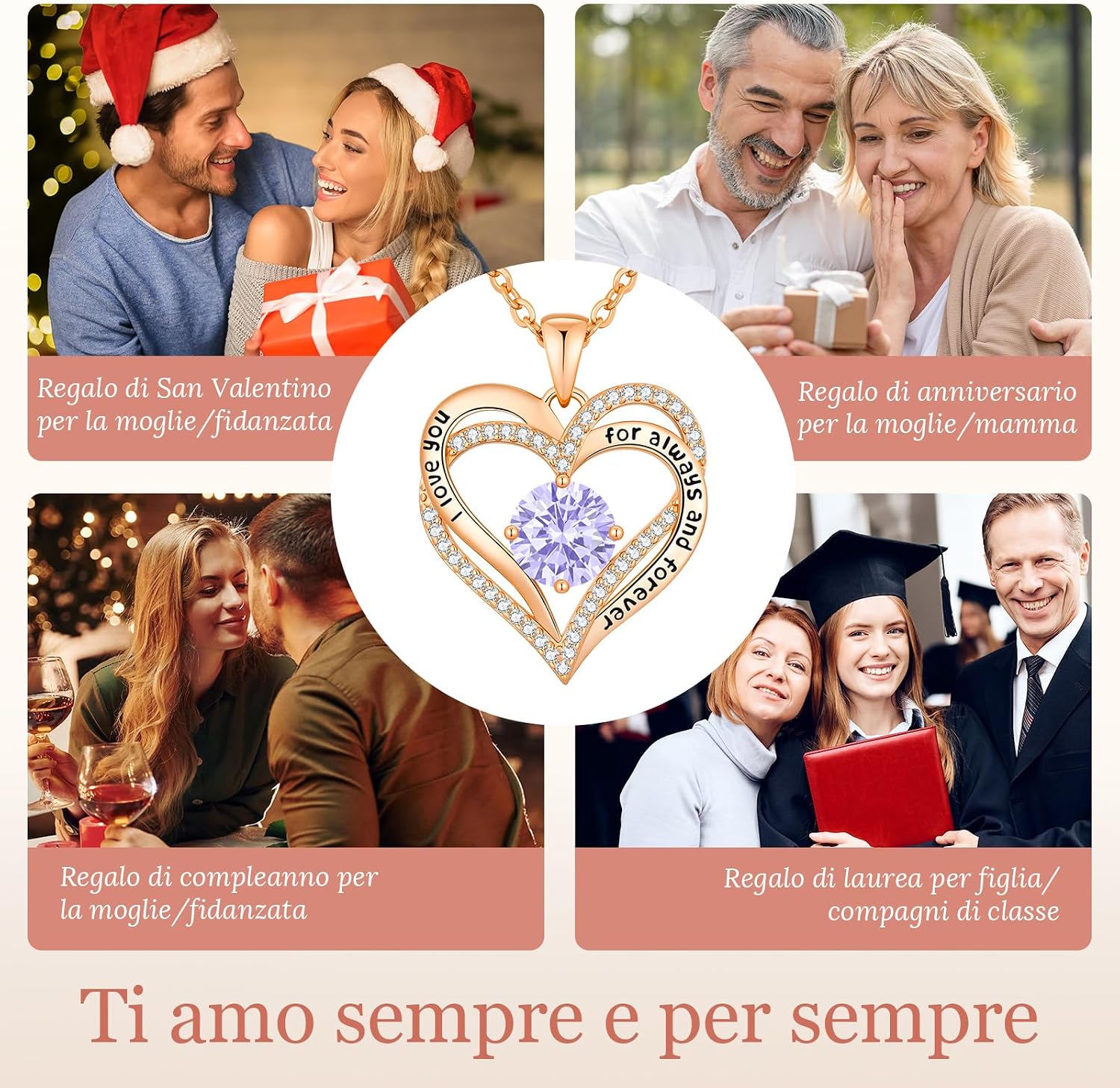Detalle 1 de Collana cuore con zirconi, 17,7 cm