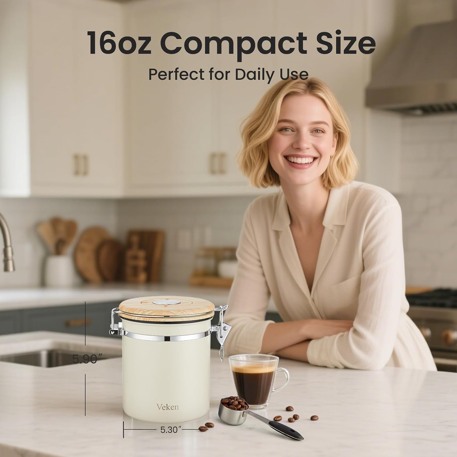Detalle 2 de Veken Coffee Canister Airtight 16 OZ