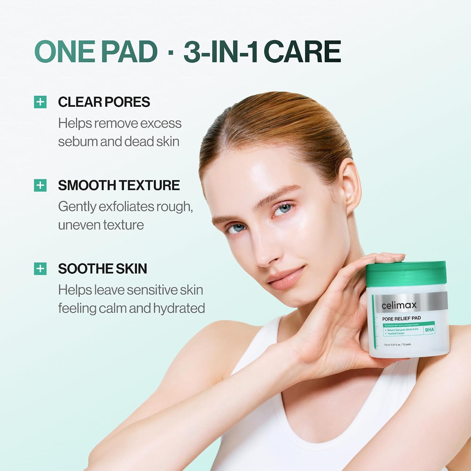 Detalle 2 de celimax BHA Pore Relief Toner Pads, 70 Count, Dual-Textured