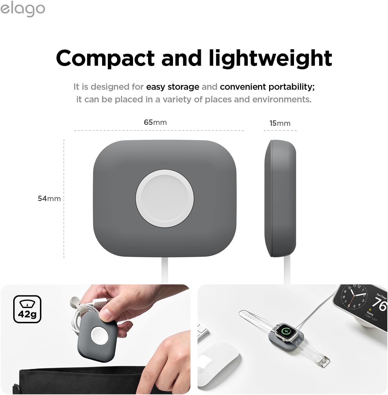 Thumbnail 4 de elago Magnetic Charger Pad (Dark Grey) for Apple Watch & Galaxy Watch – compatible bases, charging cable not included