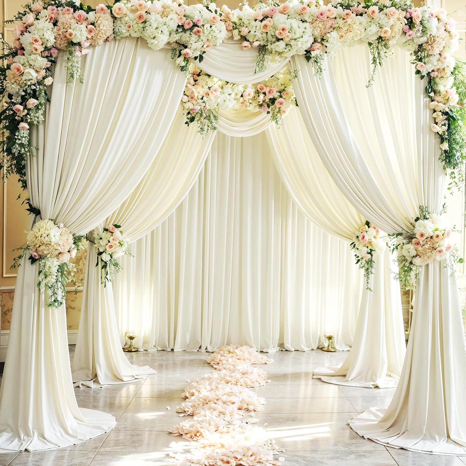 Thumbnail 2 de 6 Panels Ivory Backdrop Curtains for Wedding Party: 30ft Width, Wrinkle-Free Photo Backdrops