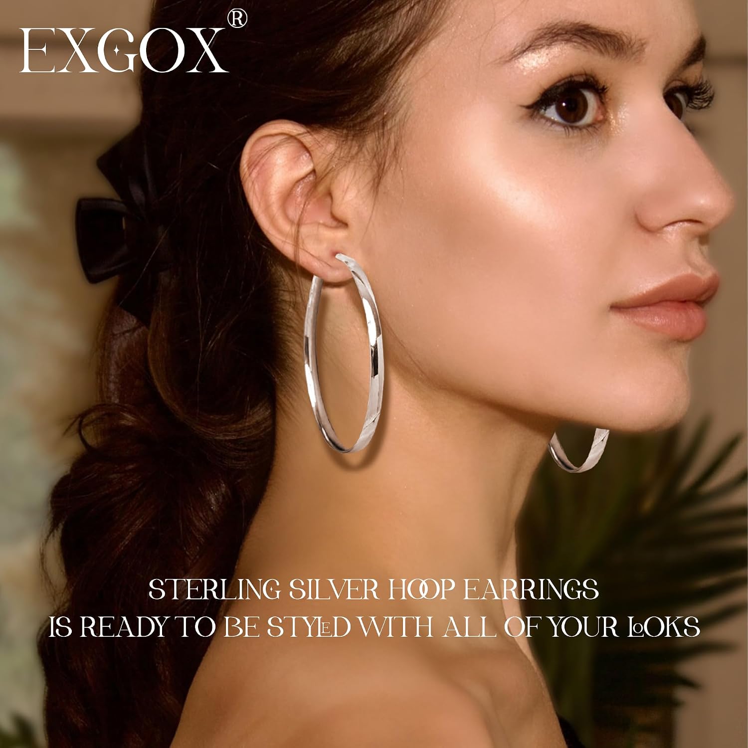 Detalle 2 de EXGOX Creolen aus Silber 925 für Damen (5 mm) mit 14K Vergoldung – hypoallergen, Clip-Top in 30/40/50/60/70 mm