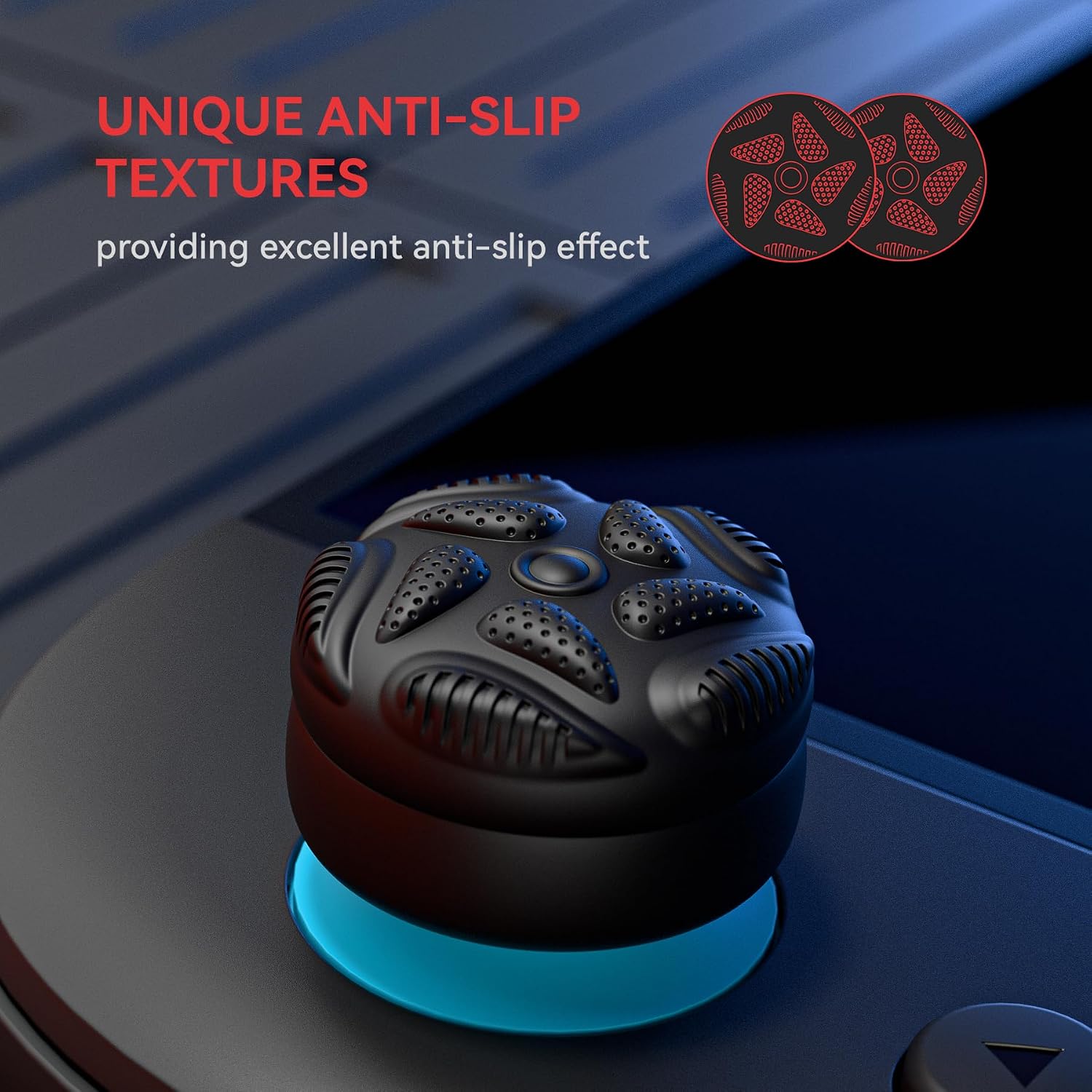 Detalle 2 de playvital for Switch 2 Thumb Grips (4-Pack) – Silicone thumb caps with air cushion, anti-slip raindrop texture in black
