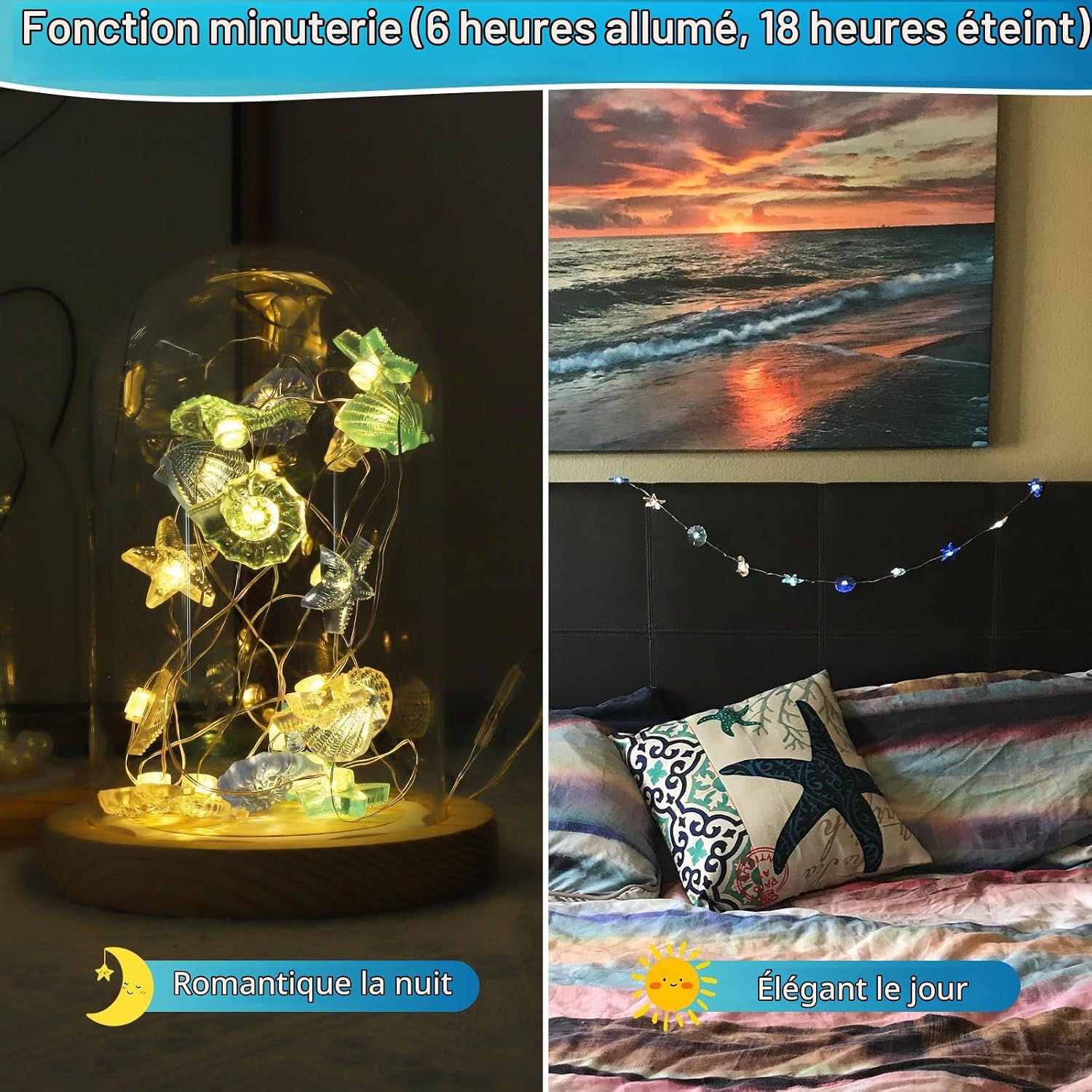 Detalle 2 de A.bigwhale lichtsnoer met schelpenmotief, 2 m, 20 warmwitte leds en timer