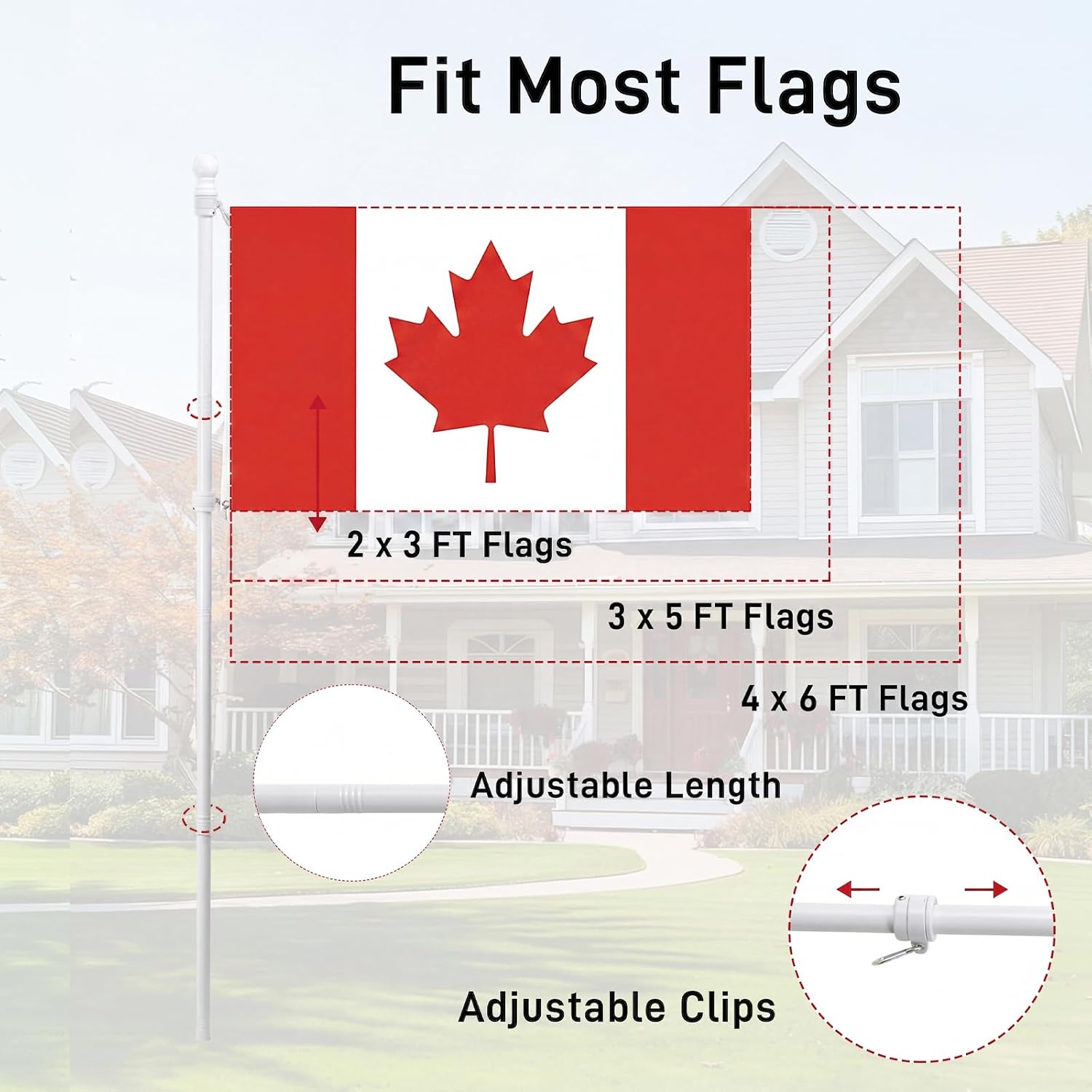 Detalle 2 de SEEKNEW QG021-WH 6 ft Flag Pole Kit, White Stainless Steel, 45°/90° Bracket