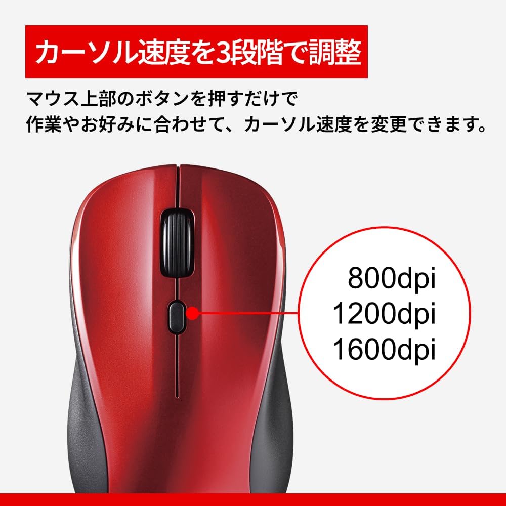 Detalle 2 de バッファロー BSMBB115RD Bluetooth 5.1 静音マウス、左右対称・BlueLED・速度3段階切替