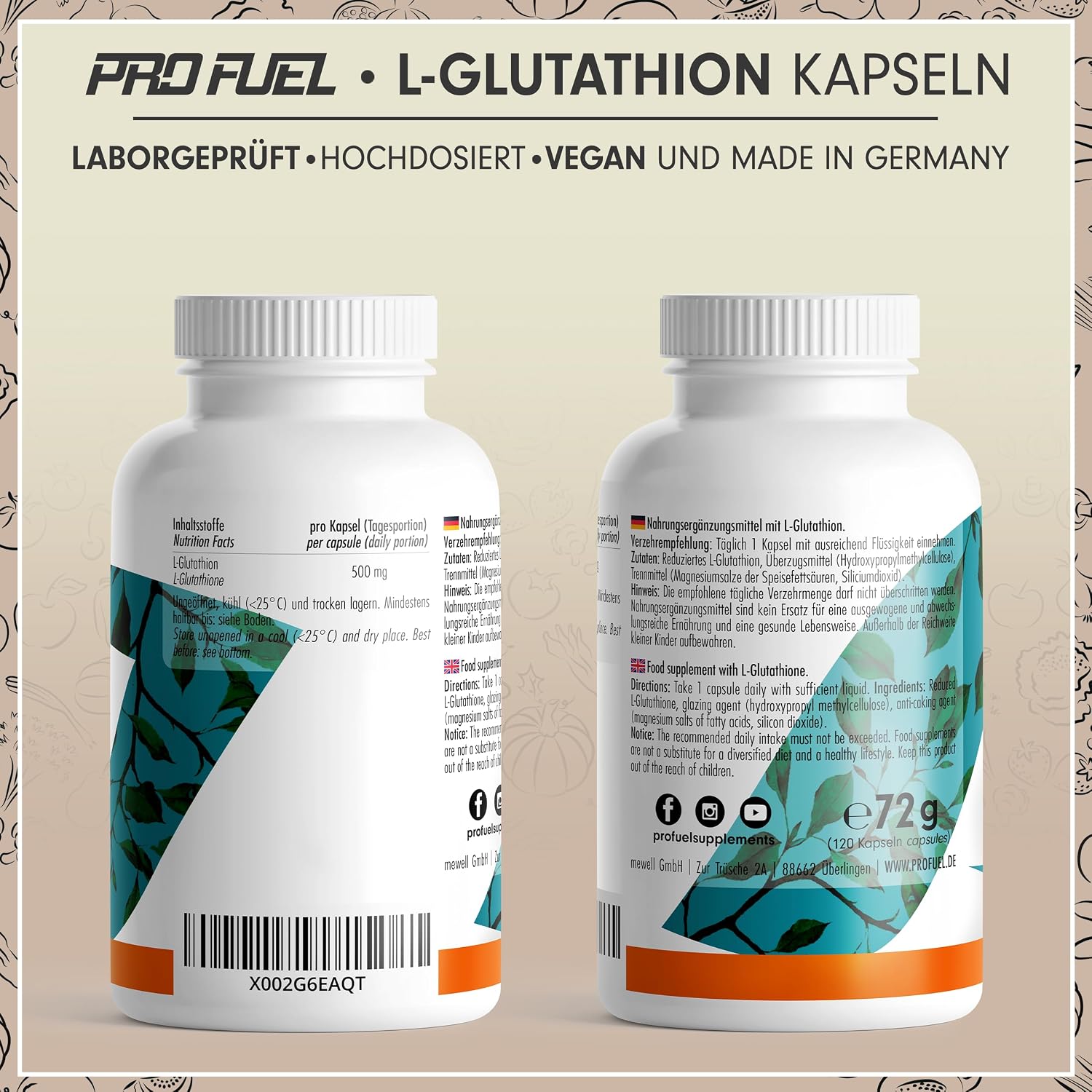 Detalle 2 de L-Glutathion Kapseln 120× 500 mg in GSH-Form (vegan) – laborgeprüft mit Zertifikat